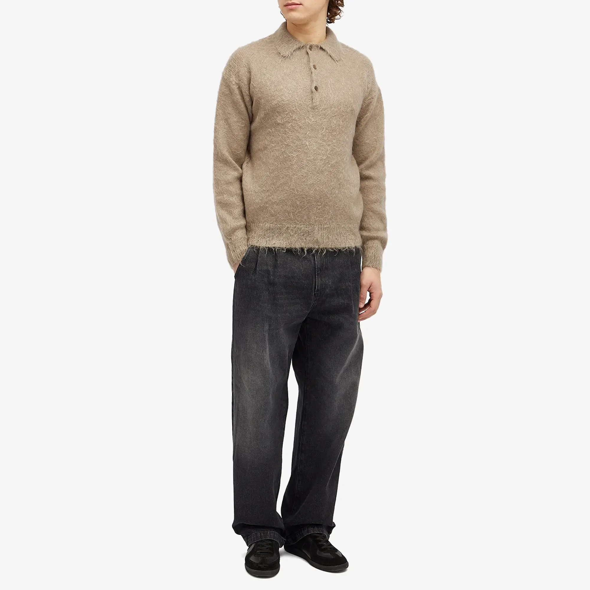 Auralee Men's Kid Mohair Polo Gray Beige