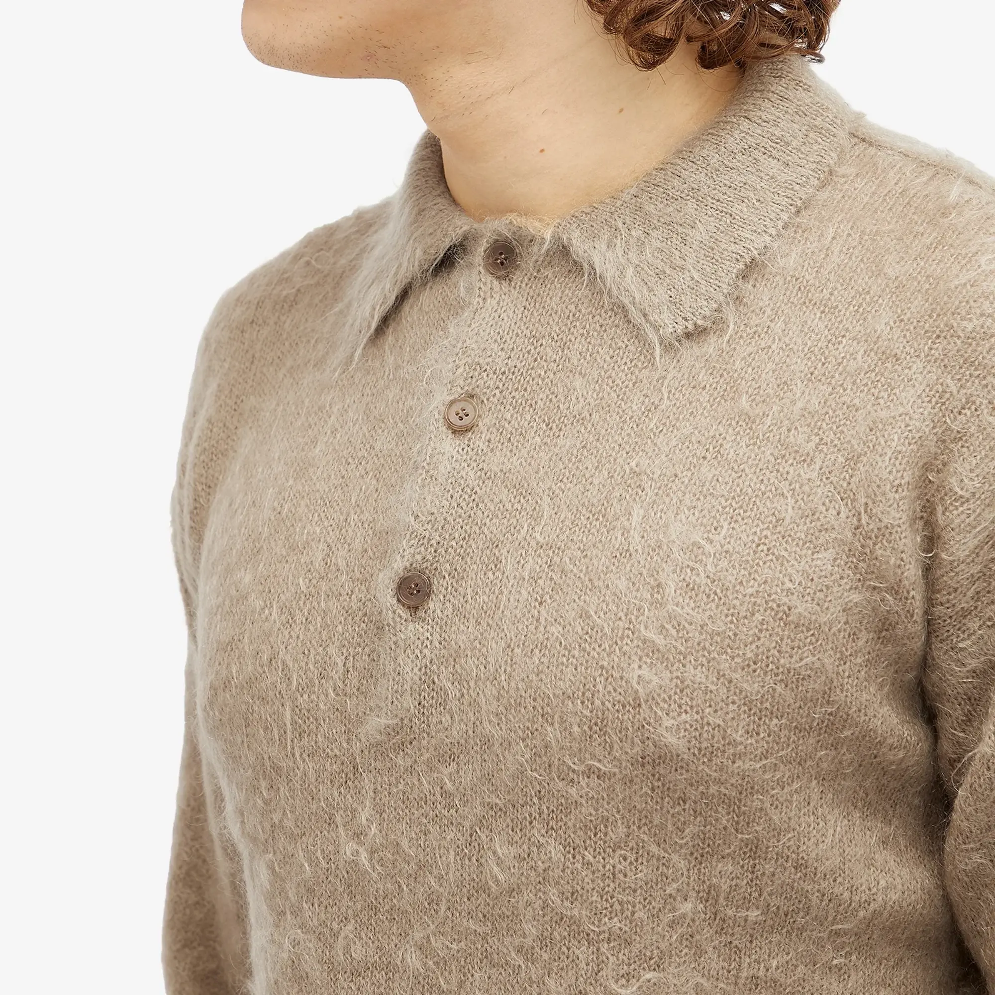 Auralee Men's Kid Mohair Polo Gray Beige