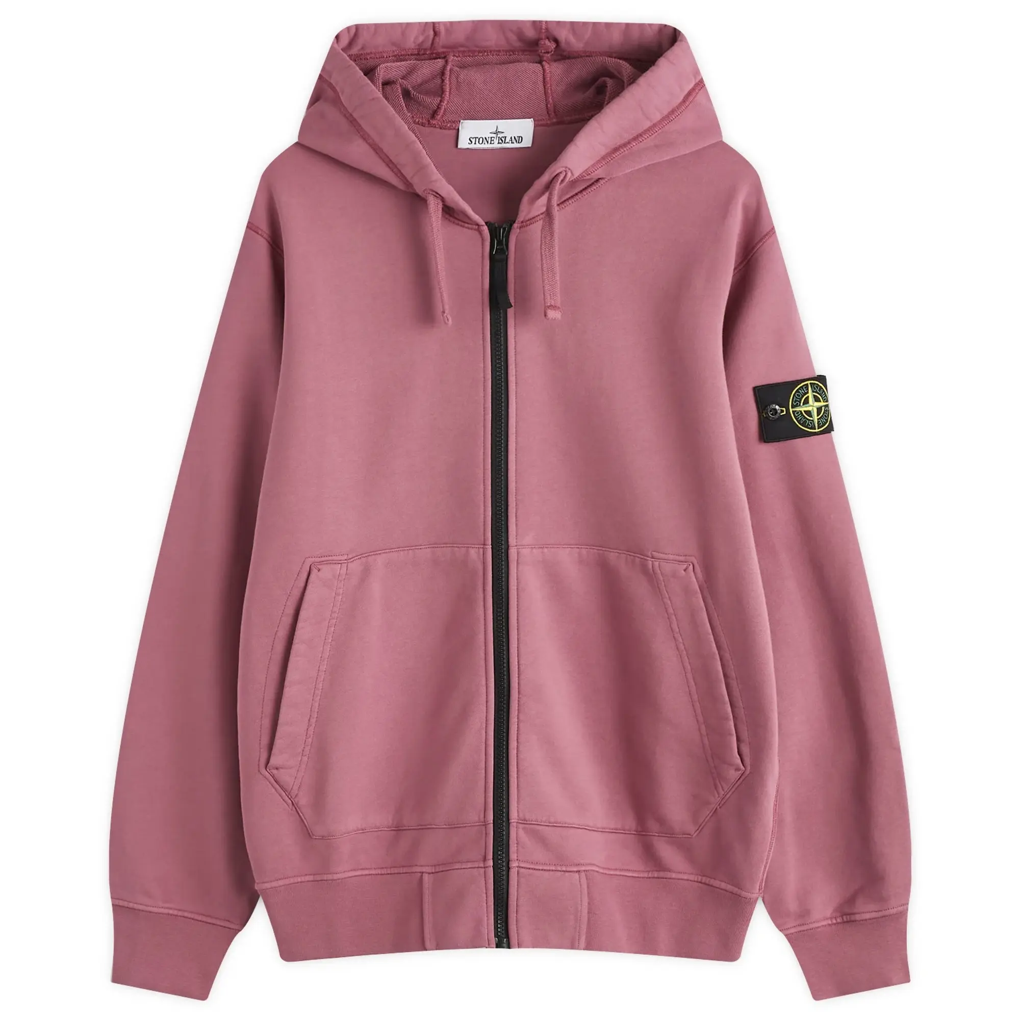 Stone Island Men's Cotton Fleece Garment Dyed Zip Hoodie Rose Quartz