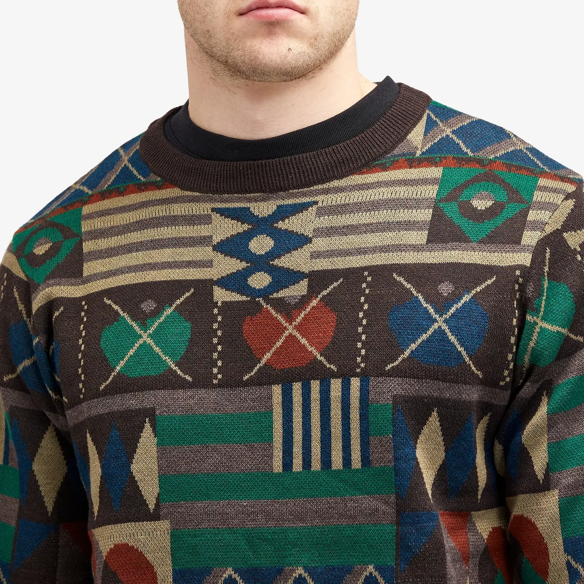 KAVU Men's Highline Jacquard Crew Neck Jumper Mixed Assembly