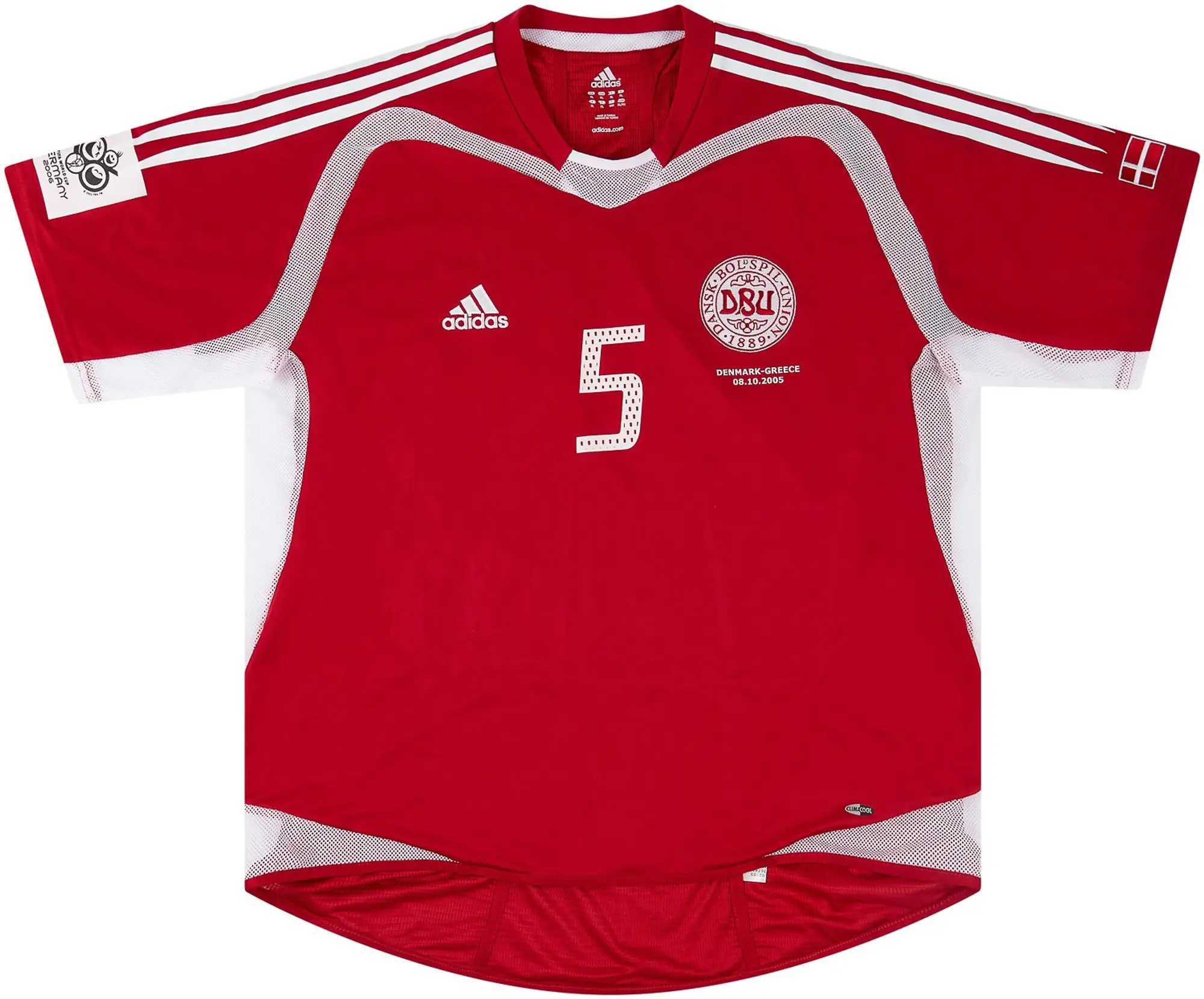adidas 2005 Denmark Match Issue Home Shirt #5 (Jensen) v Greece