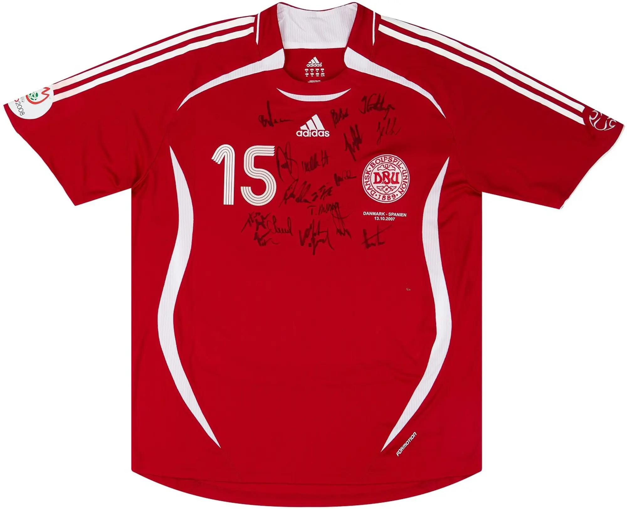 adidas 2007 Denmark Match Issue Signed Home Shirt #15 (Wurtz) v Spain