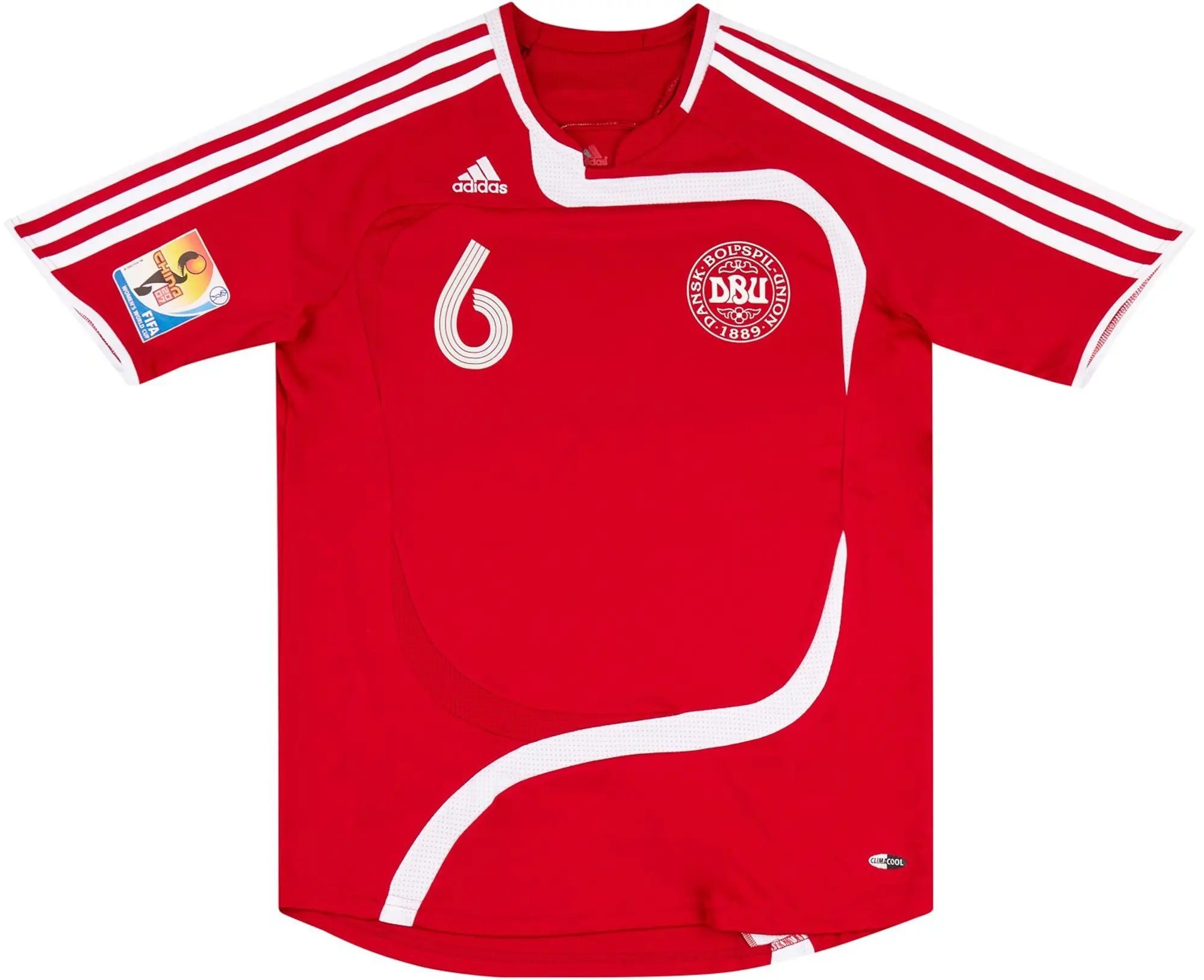 adidas 2007 Denmark Women Match Issue World Cup Home Shirt Hansen #6