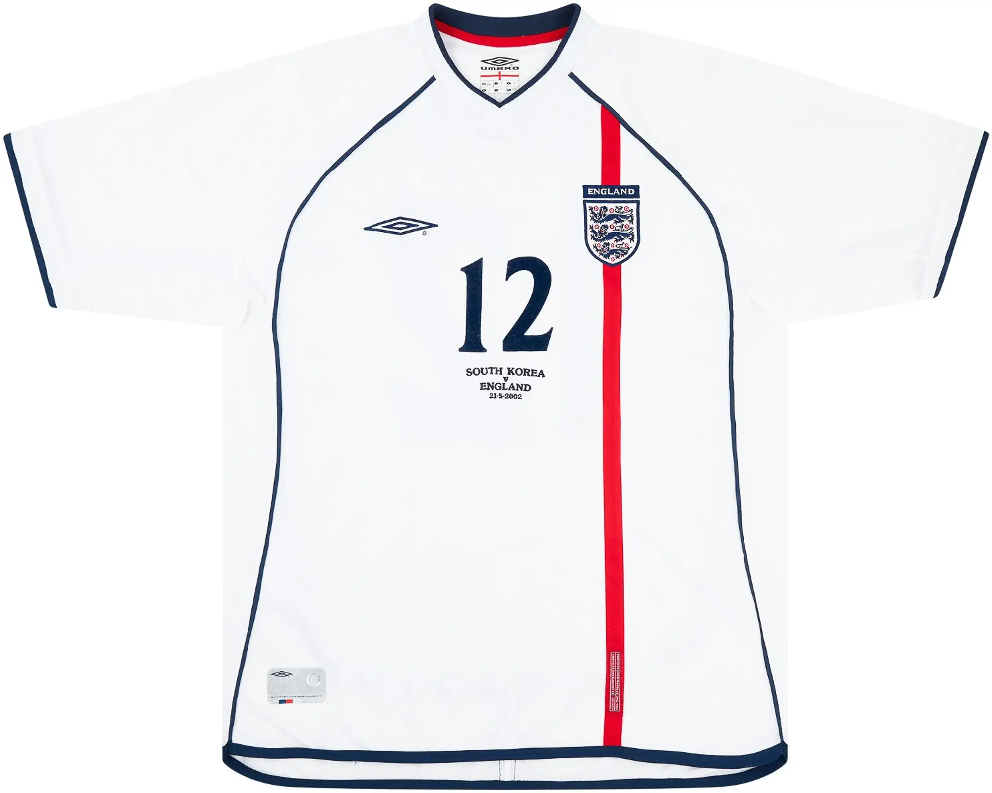 Umbro 2002 England Match Worn Home Shirt Brown #12 (v South Korea)