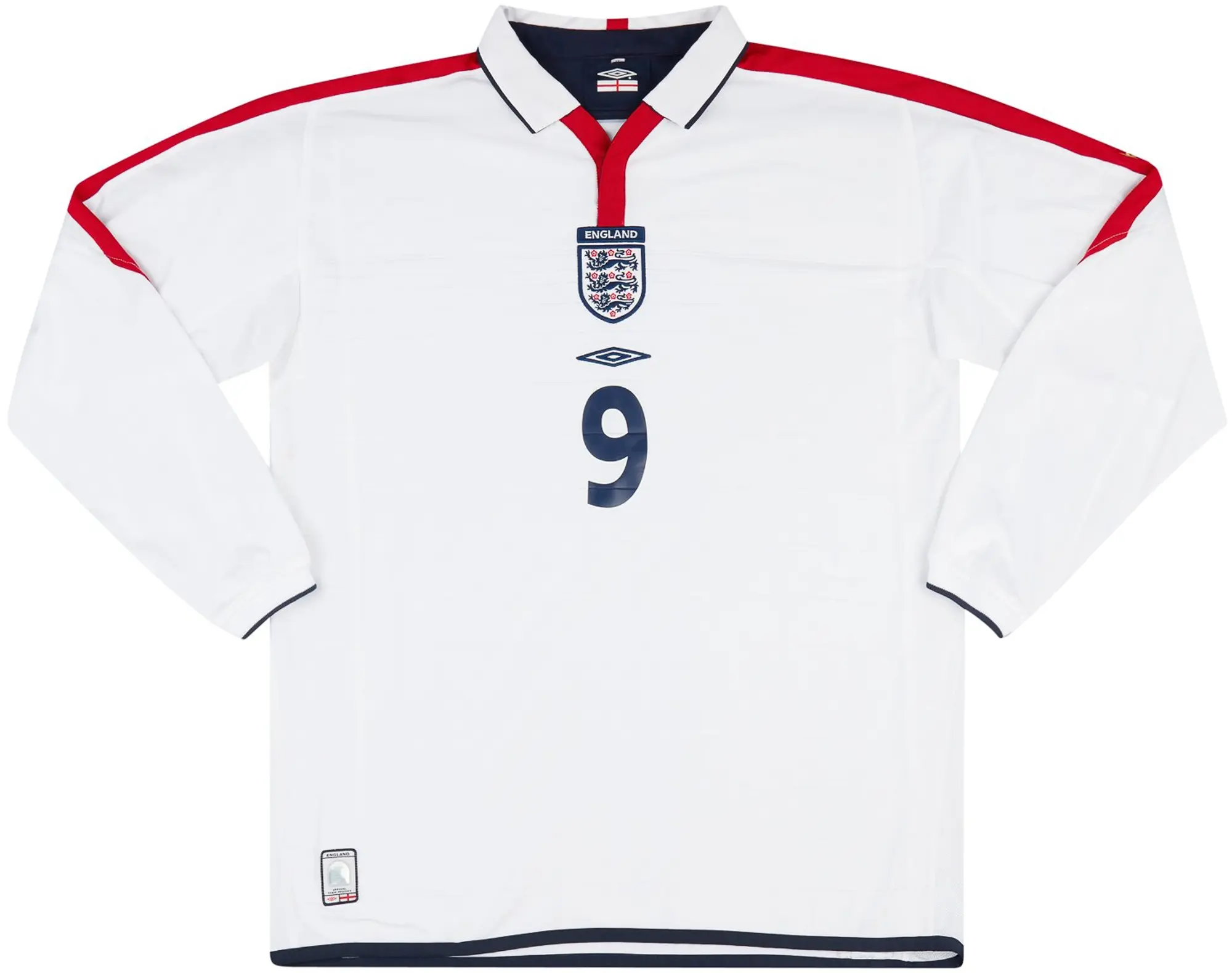 Umbro 2003 England U-20 Match Issue Home L/S Shirt #9 (Chopra)