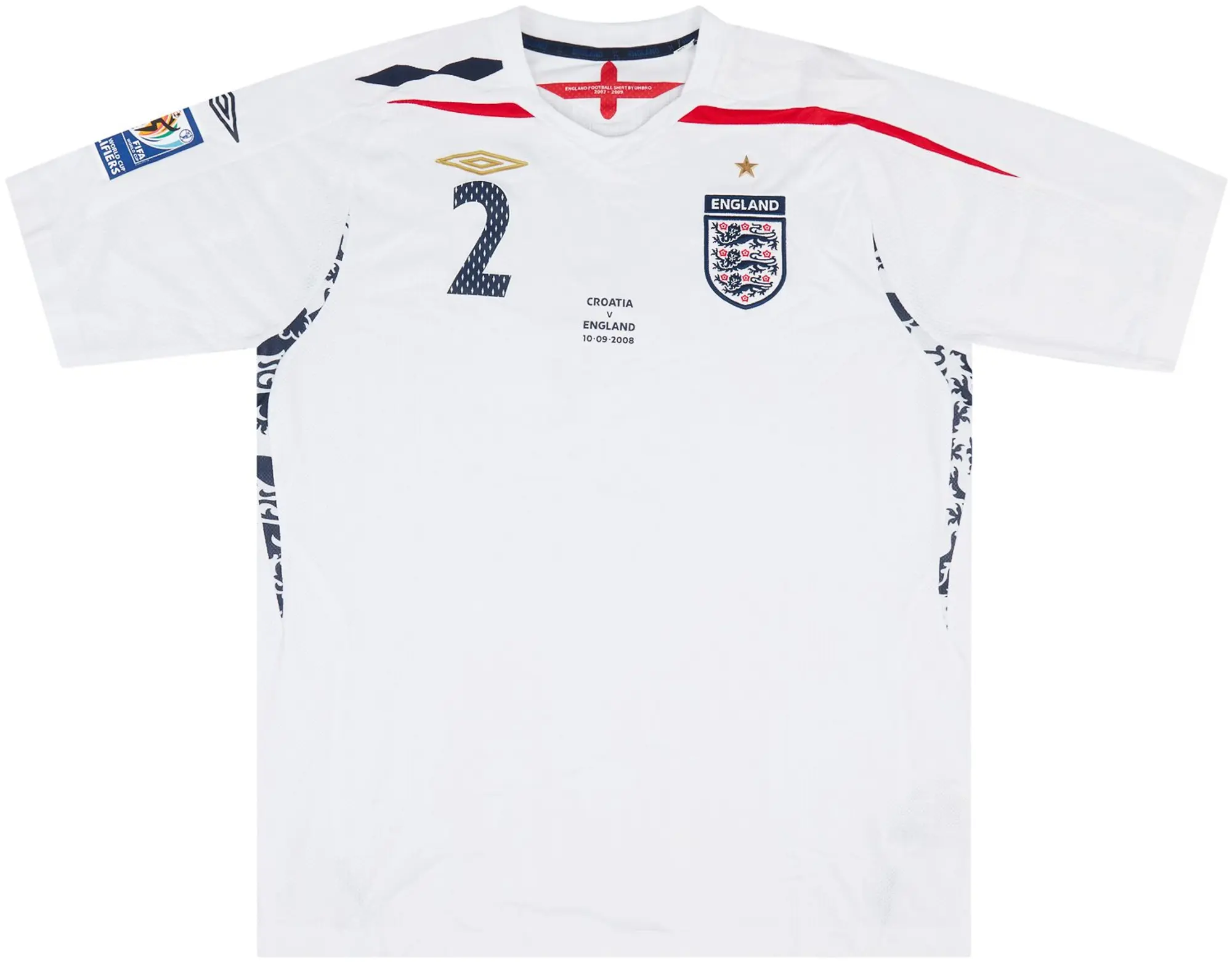 Umbro 2008 England Match Issue Home Shirt Brown #2 (v Croatia)