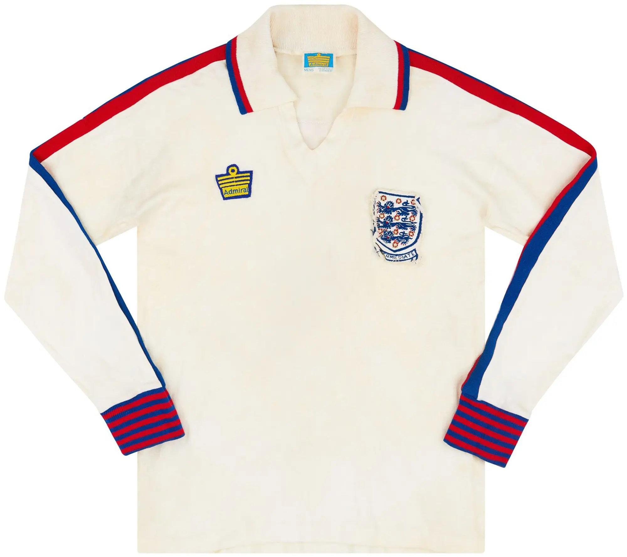 Admiral 1976 England U-23 Match Worn Home L/S Shirt #5 (Thompson) v Hungary
