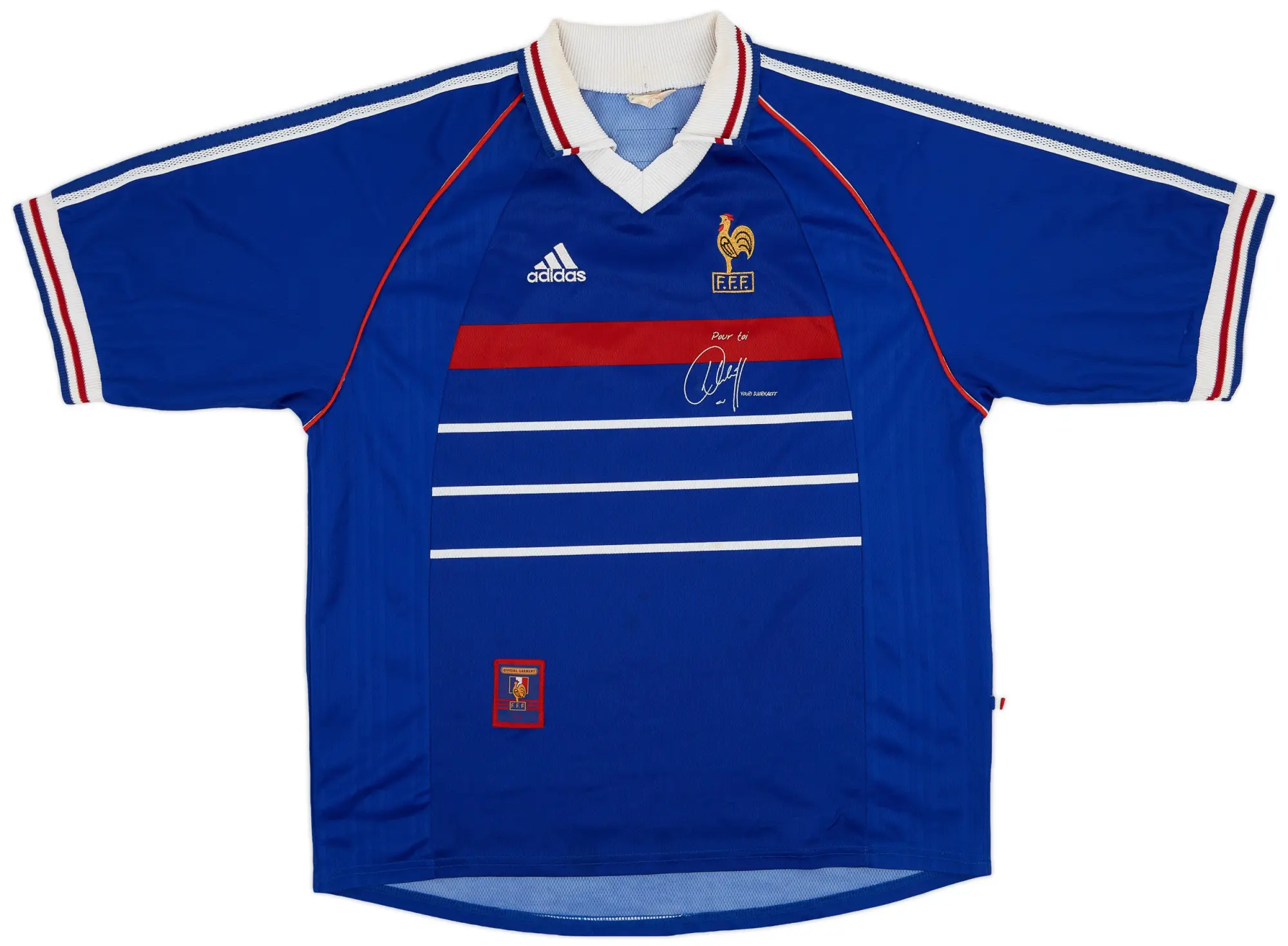 adidas 1998-00 France 'Pour Toi Youri Djorkaeff' Home Shirt - 8/10 - (XL)