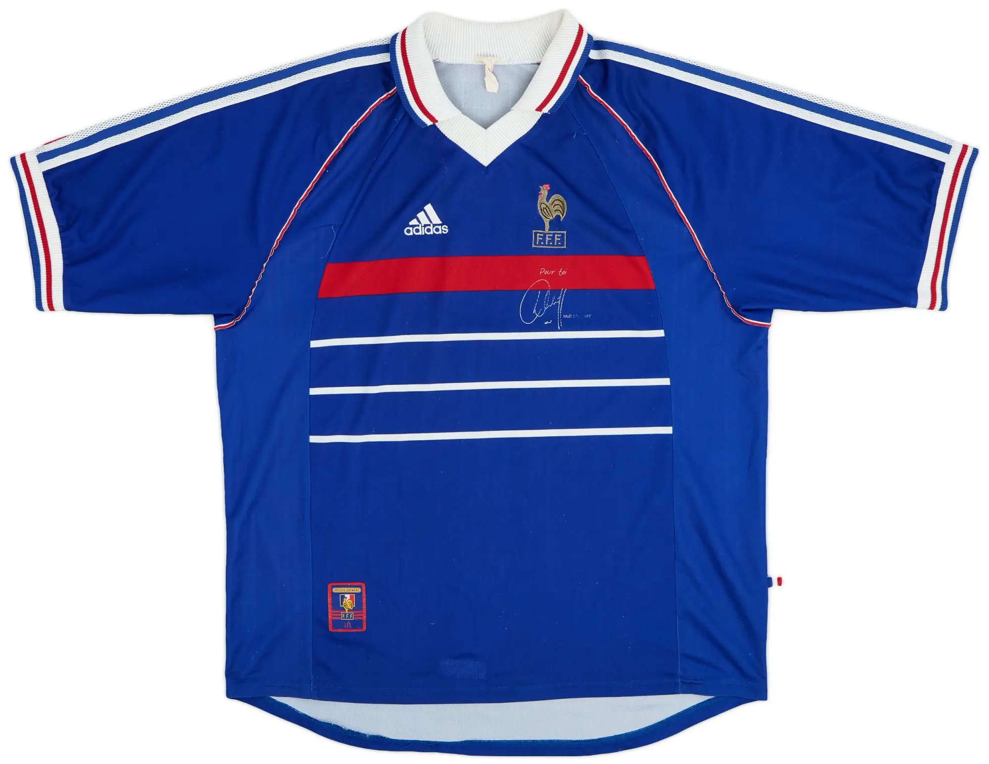 adidas 1998-00 France 'Pour Toi Youri Djorkaeff' Home Shirt - 6/10 - (XL)