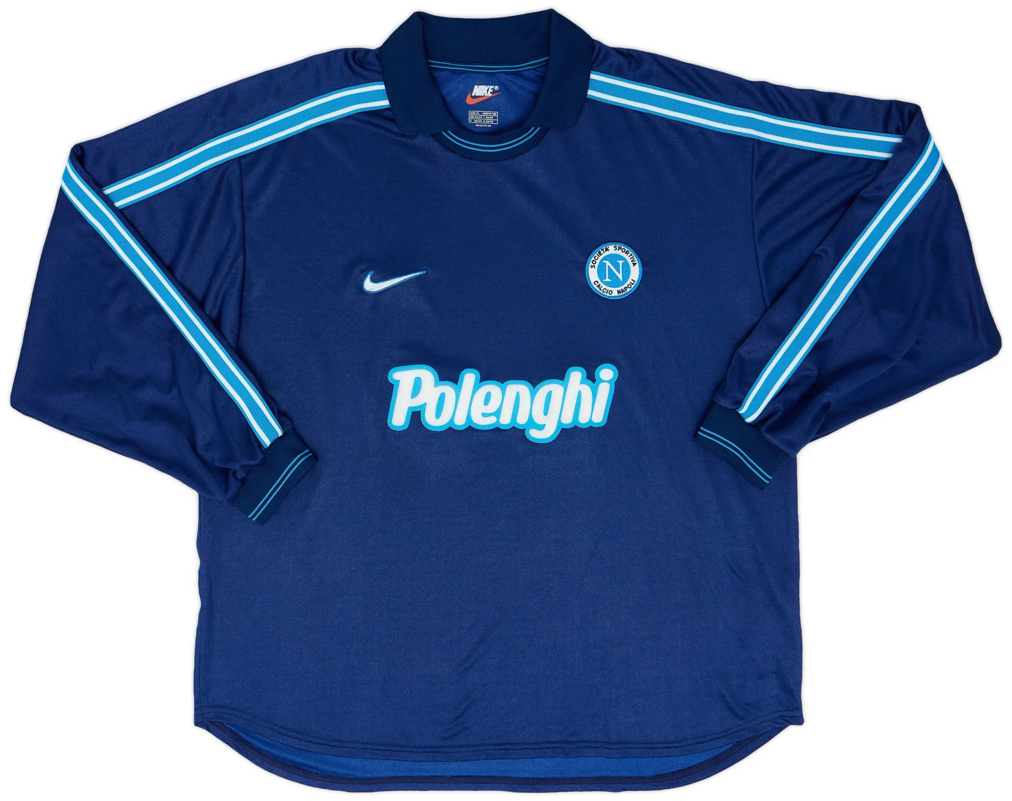 NIKE ナポリ 99-00 シーズン 青 Vネックシャツ イギリス製　XL Nike 1998-99 Napoli Player Issue Third L/S Shirt - 9/10 - (XL