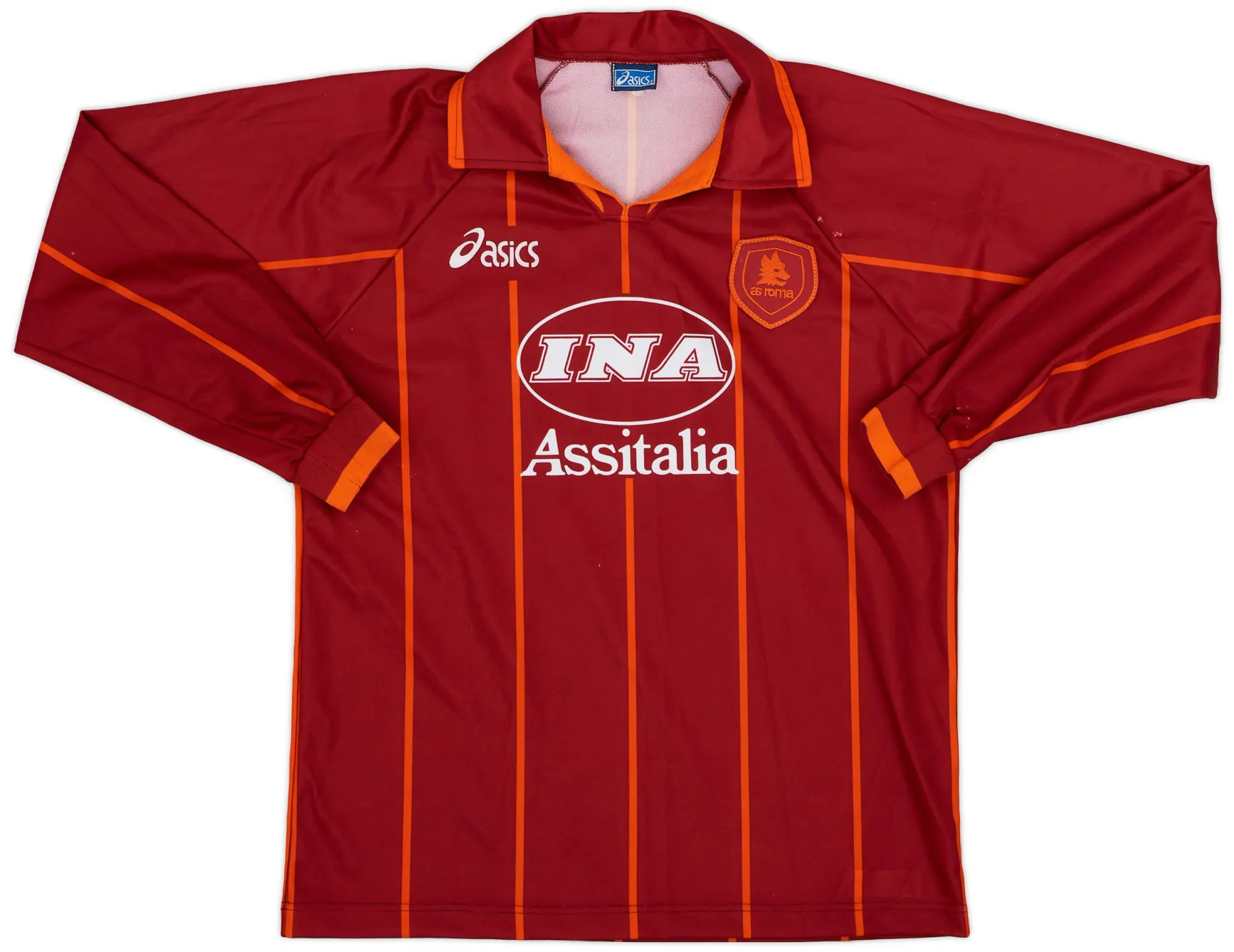 Asics 1996-97 Roma Home L/S Shirt - 8/10 - (XL.Boys)