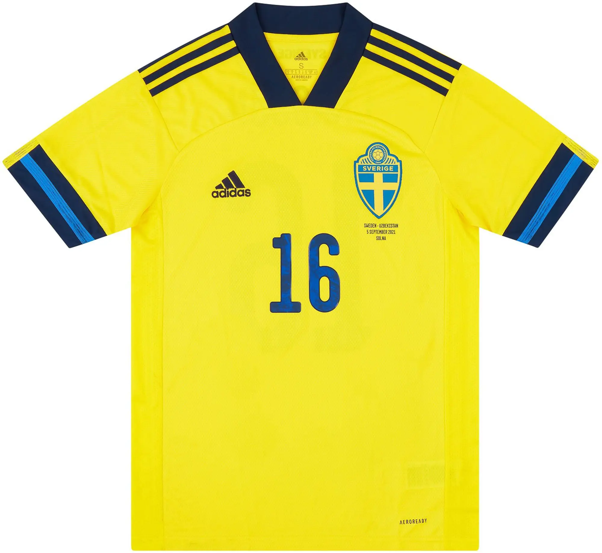 adidas 2021 Sweden Match Issue Home Shirt Larsson #16 (v Uzbekistan)