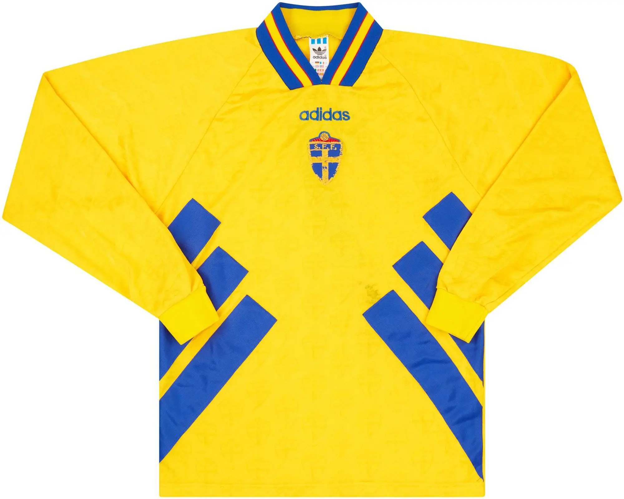 adidas 1994-96 Sweden Match Issue Home L/S Shirt #7 (Mild)