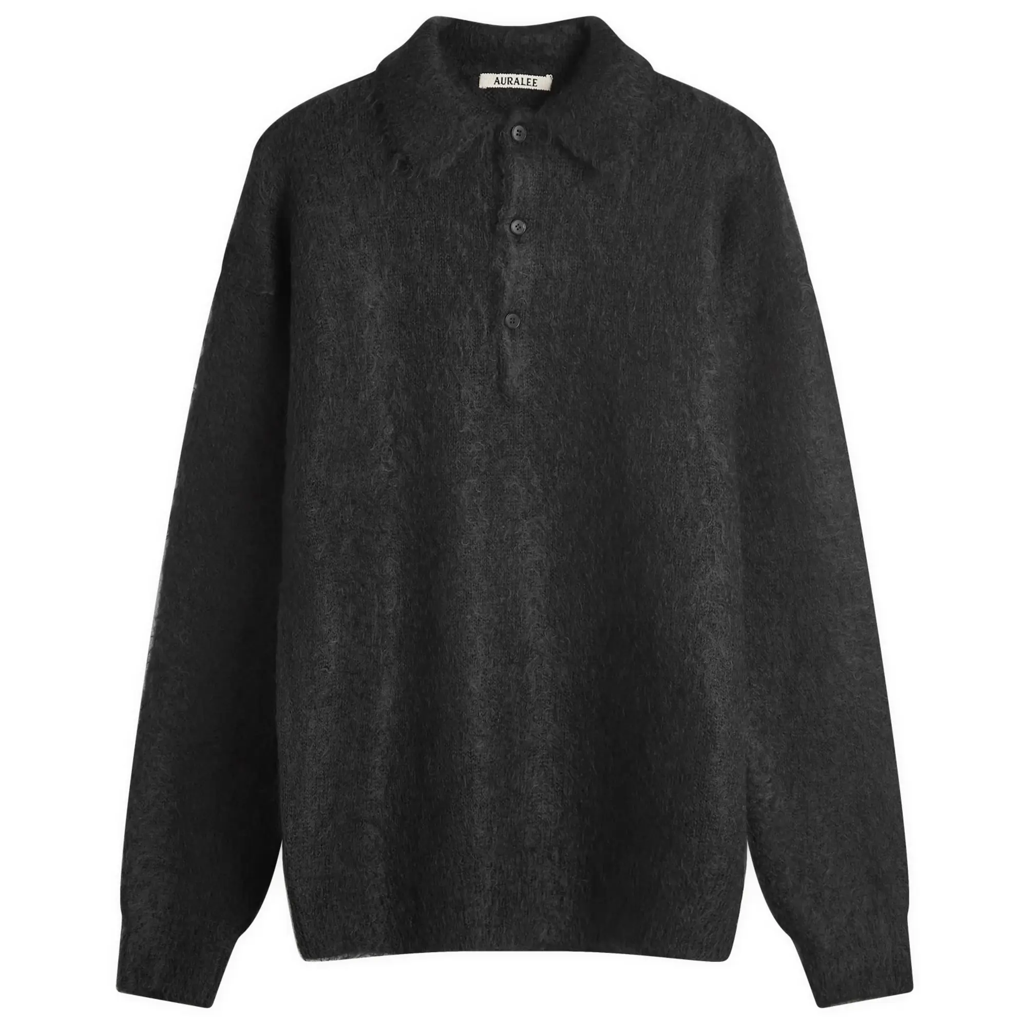 Auralee Men's Kid Mohair Polo Ink Black