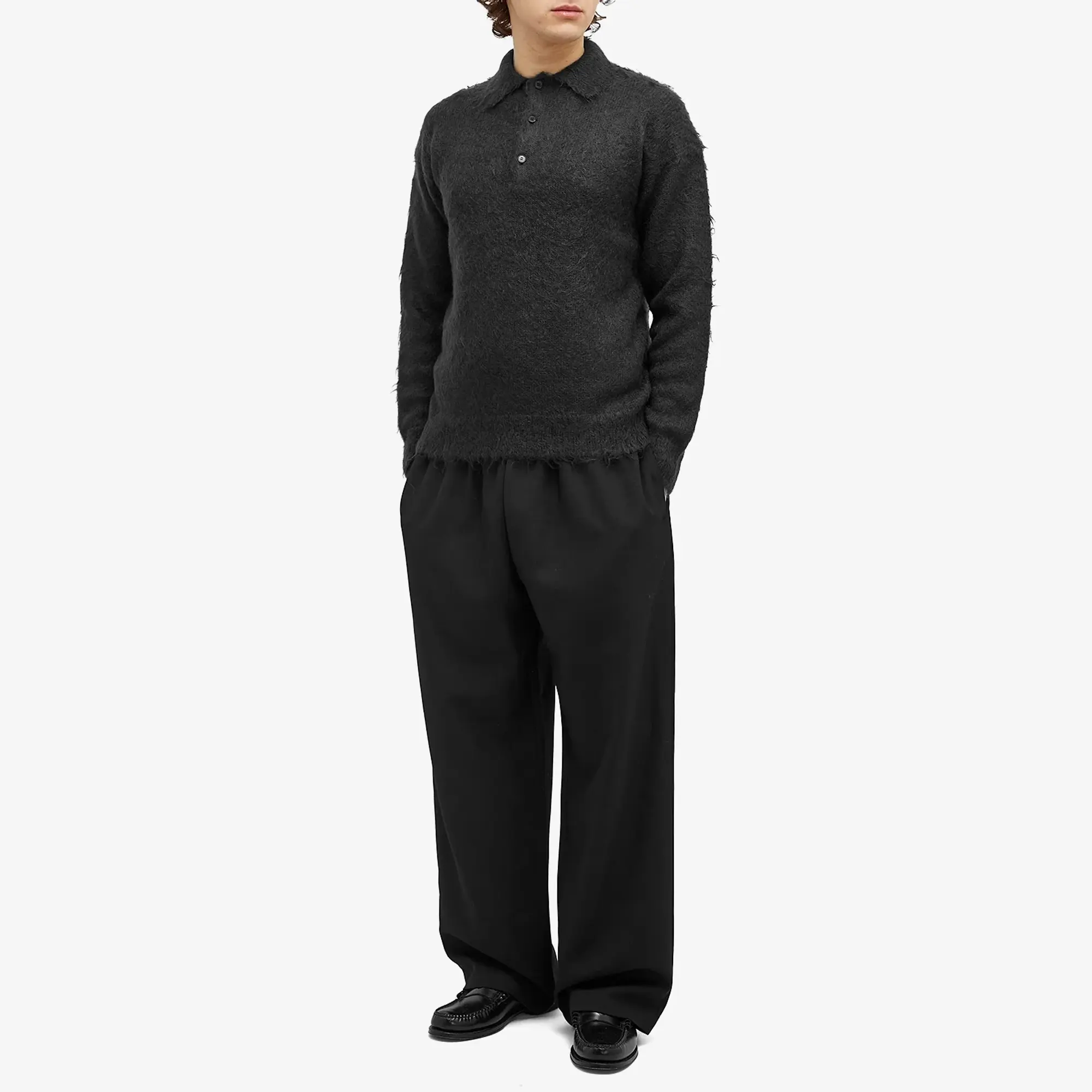 Auralee Men's Kid Mohair Polo Ink Black