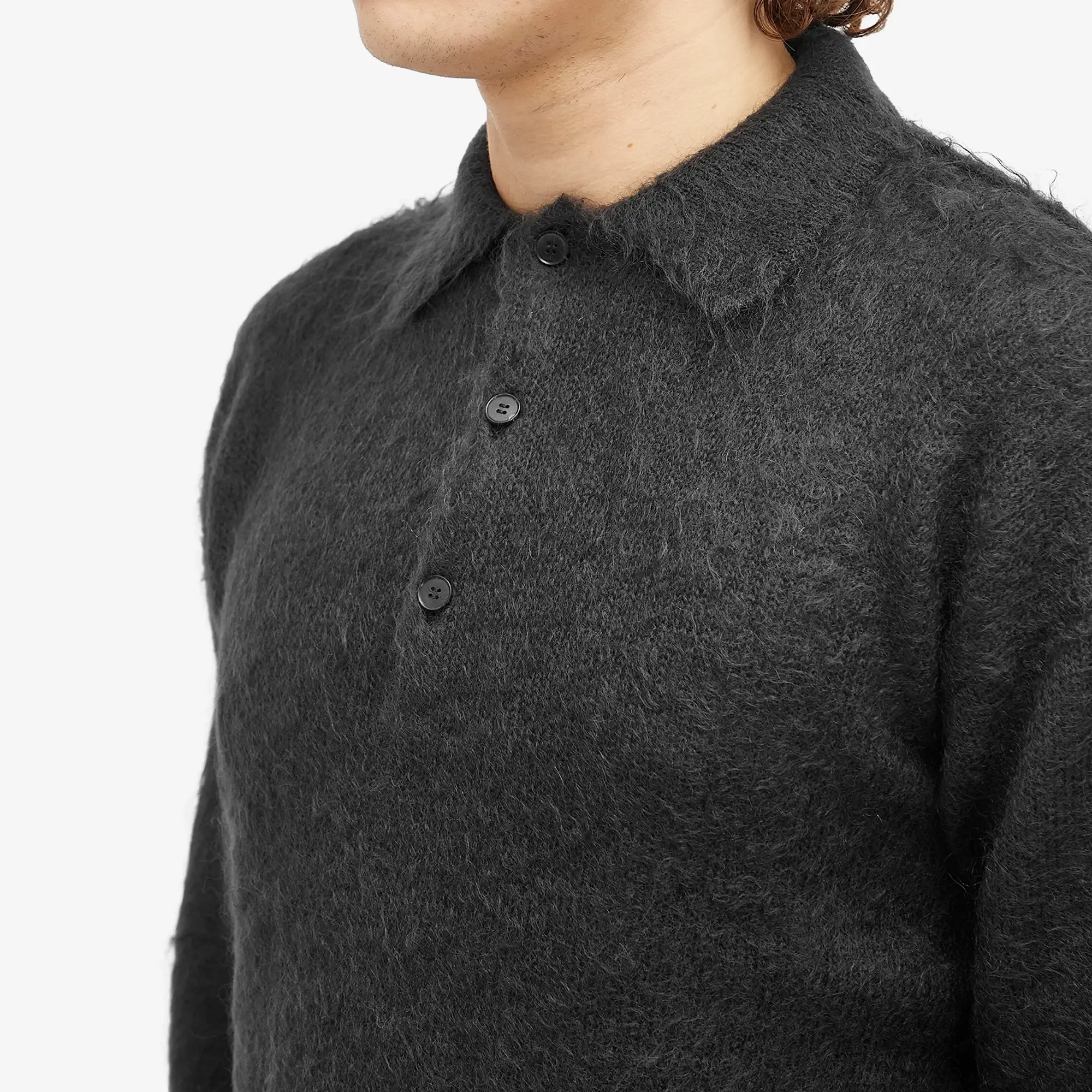 Auralee Men's Kid Mohair Polo Ink Black
