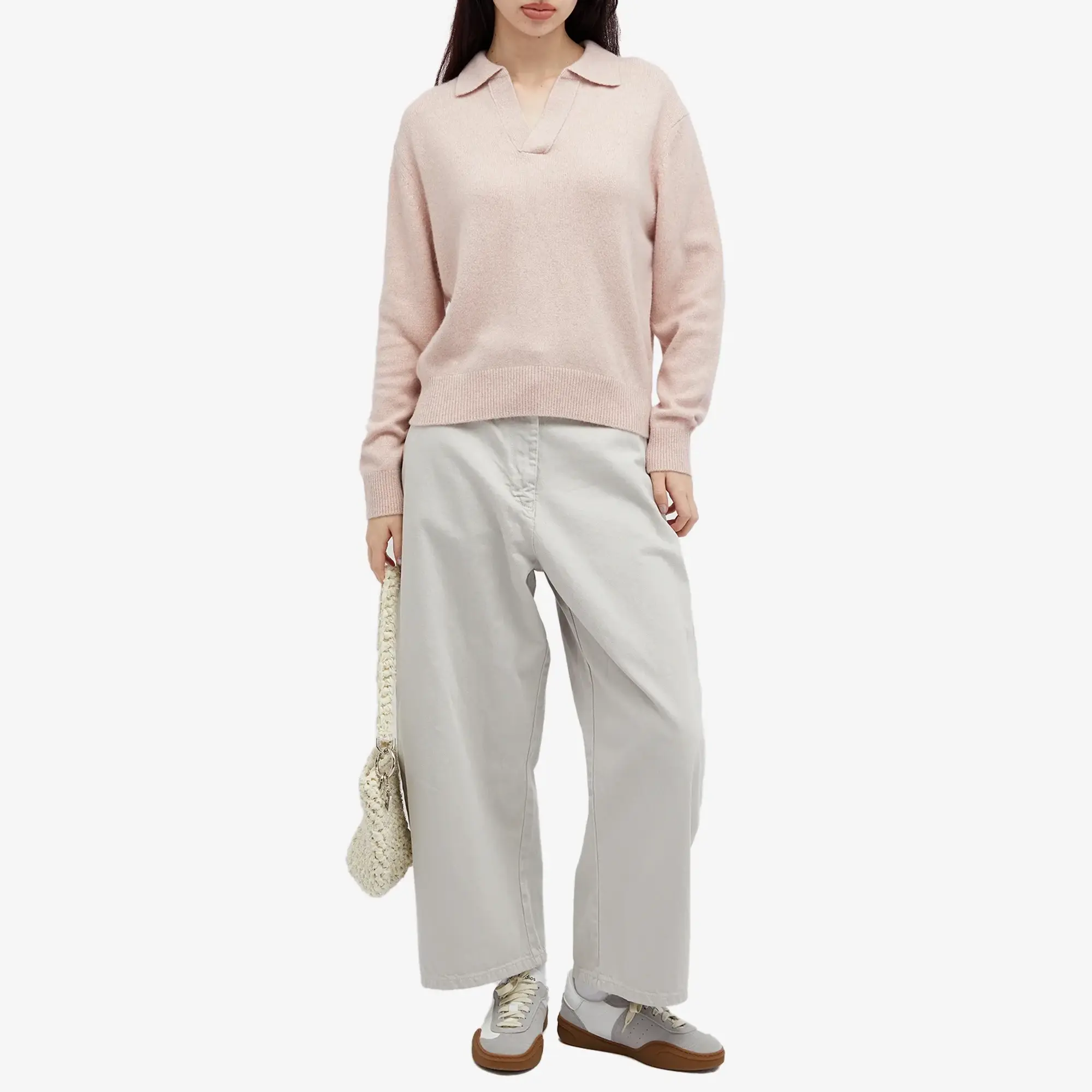 DUNST Women's Unisex Collared Baby Alpaca Sweater Soft Pink