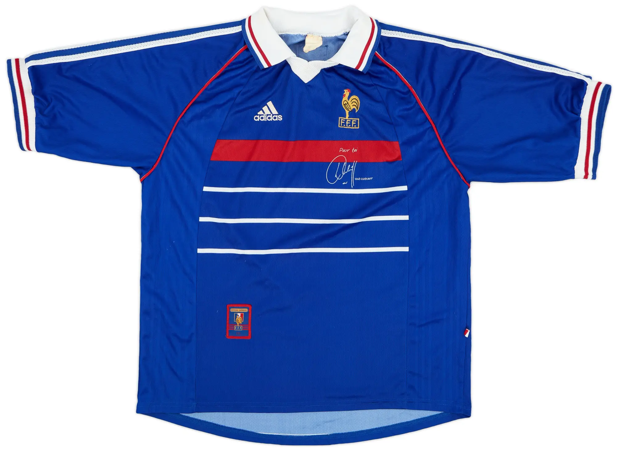 adidas 1998-00 France 'Pour Toi Youri Djorkaeff' Home Shirt - 7/10 - (XL)