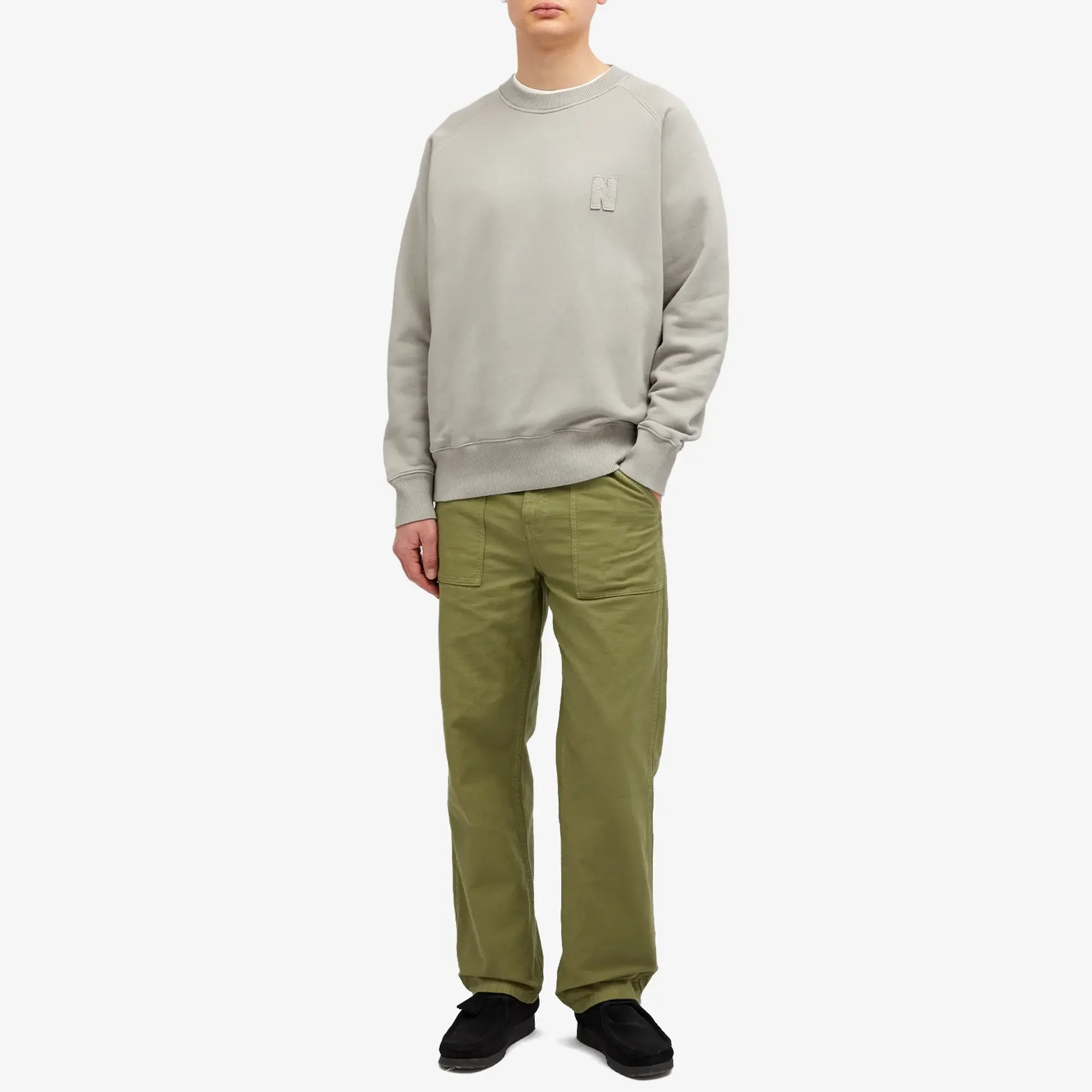 Norse Projects Men's Marten Raglan N Patch Crew Sweat Weather Grey