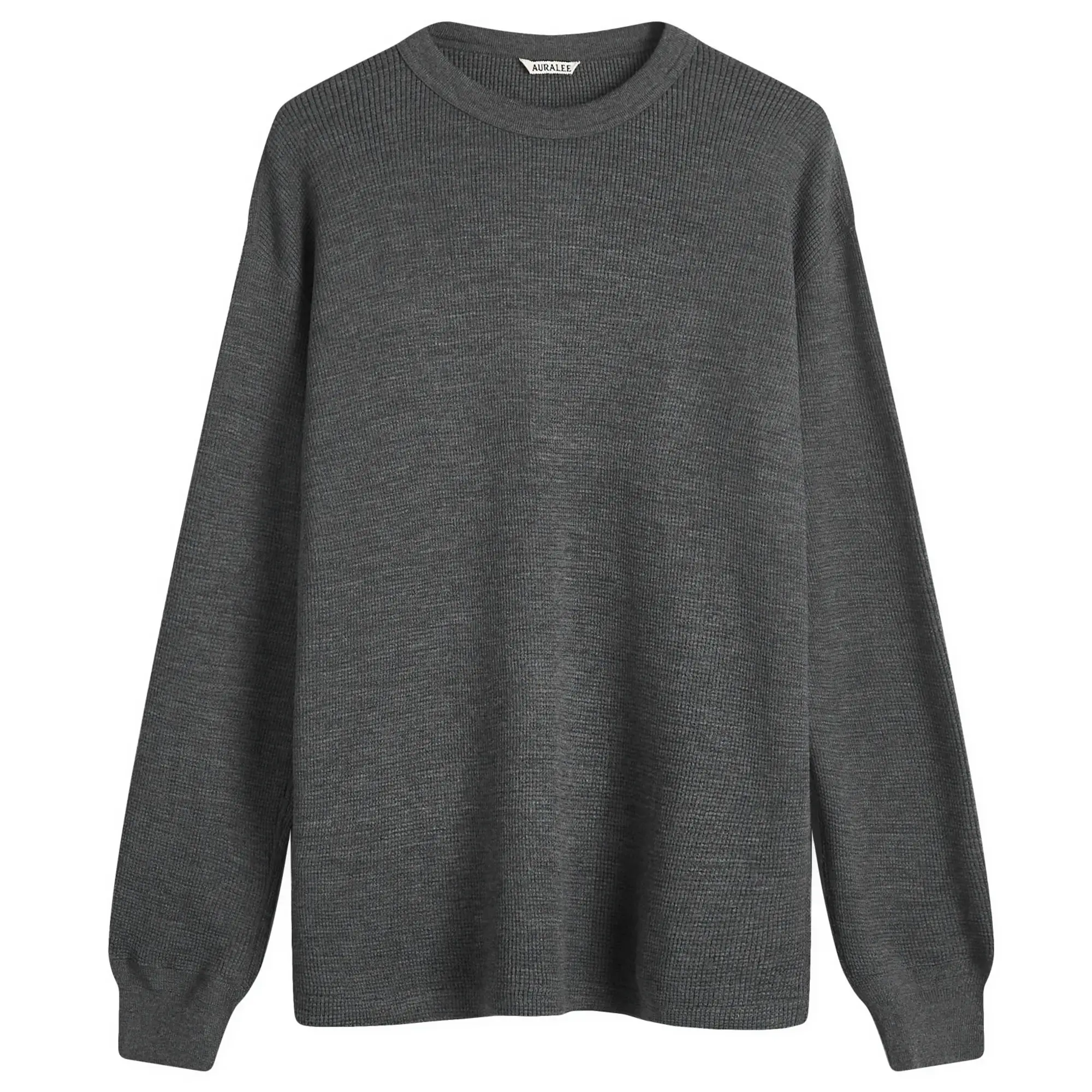 Auralee Men's Wool Waffle Thermal Long Sleeve T-Shirt Top Charcoal