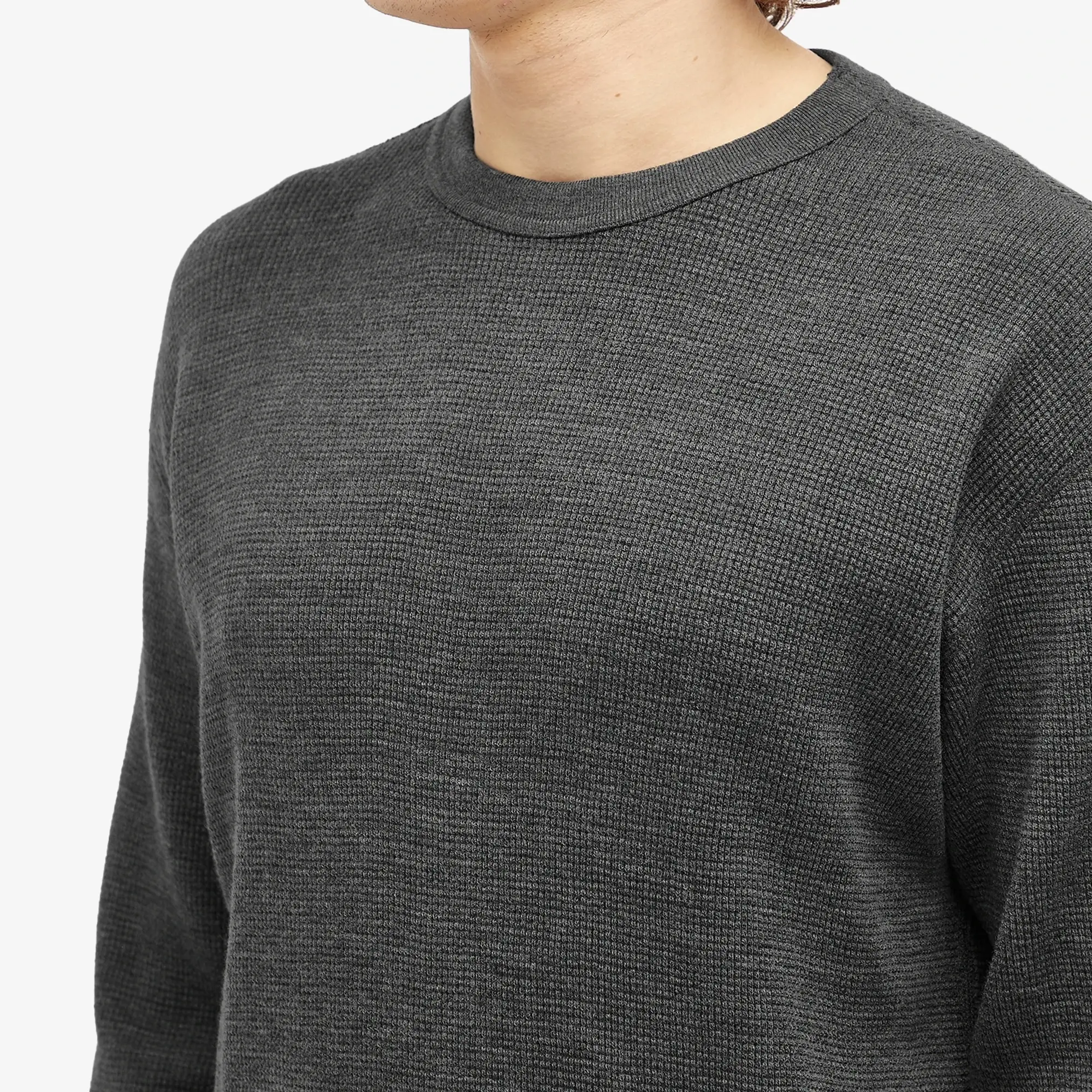 Auralee Men's Wool Waffle Thermal Long Sleeve T-Shirt Top Charcoal