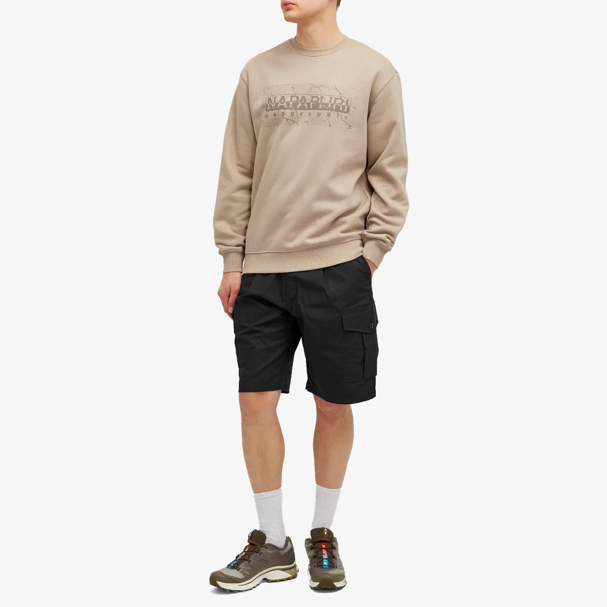 Napapijri Men's Box Logo Crew Sweatshirt Beige Rocky