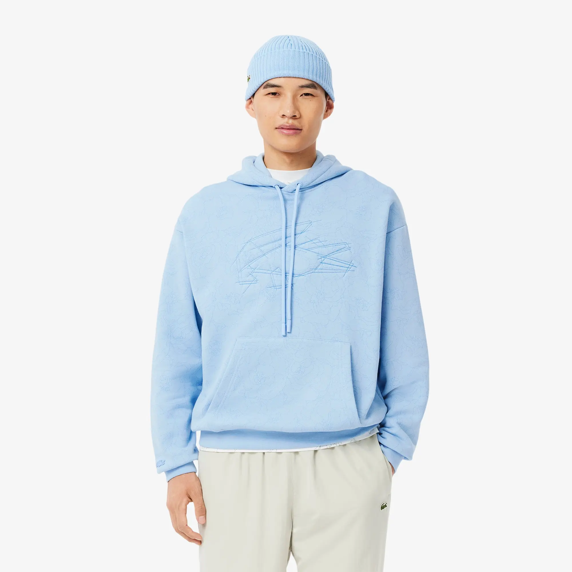 Lacoste Relaxed Fit Printed Hoodie - Pale Blue