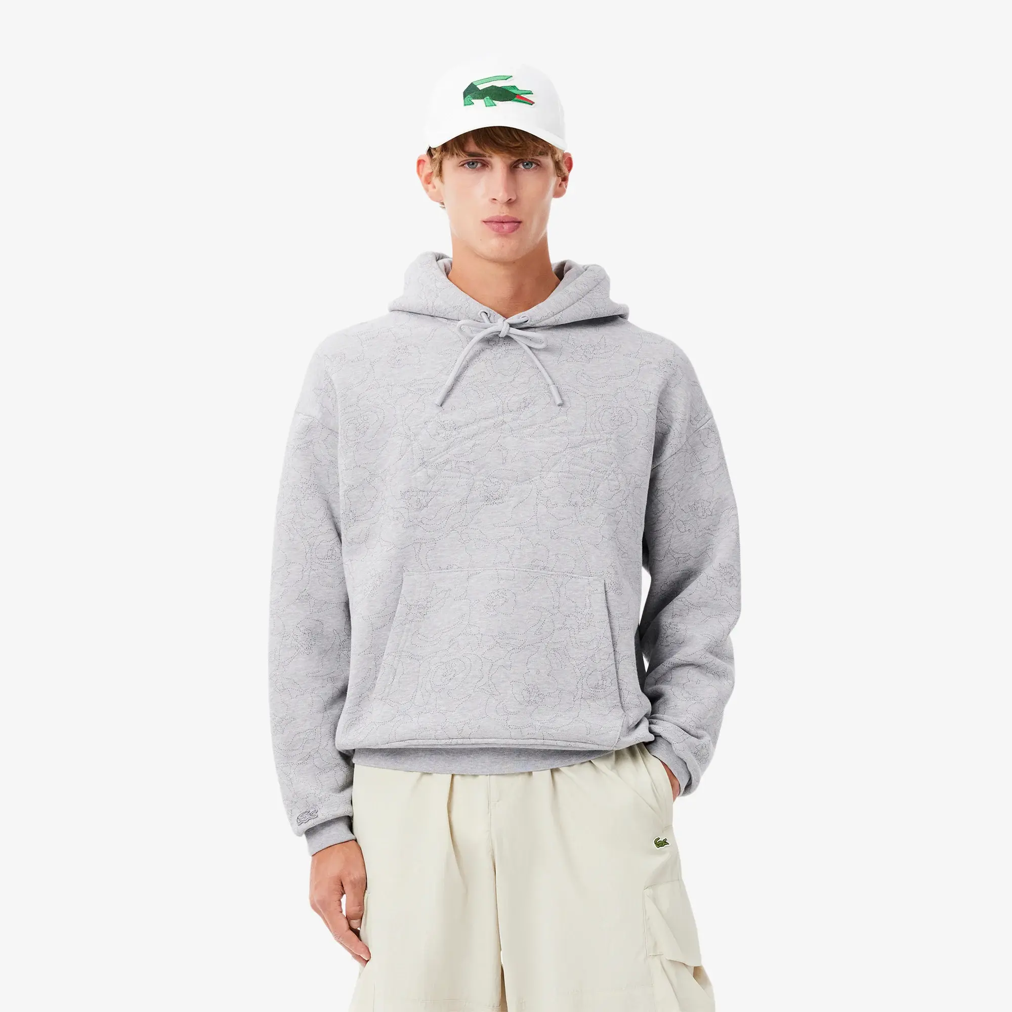 Lacoste Relaxed Fit Printed Hoodie - Grey Chine