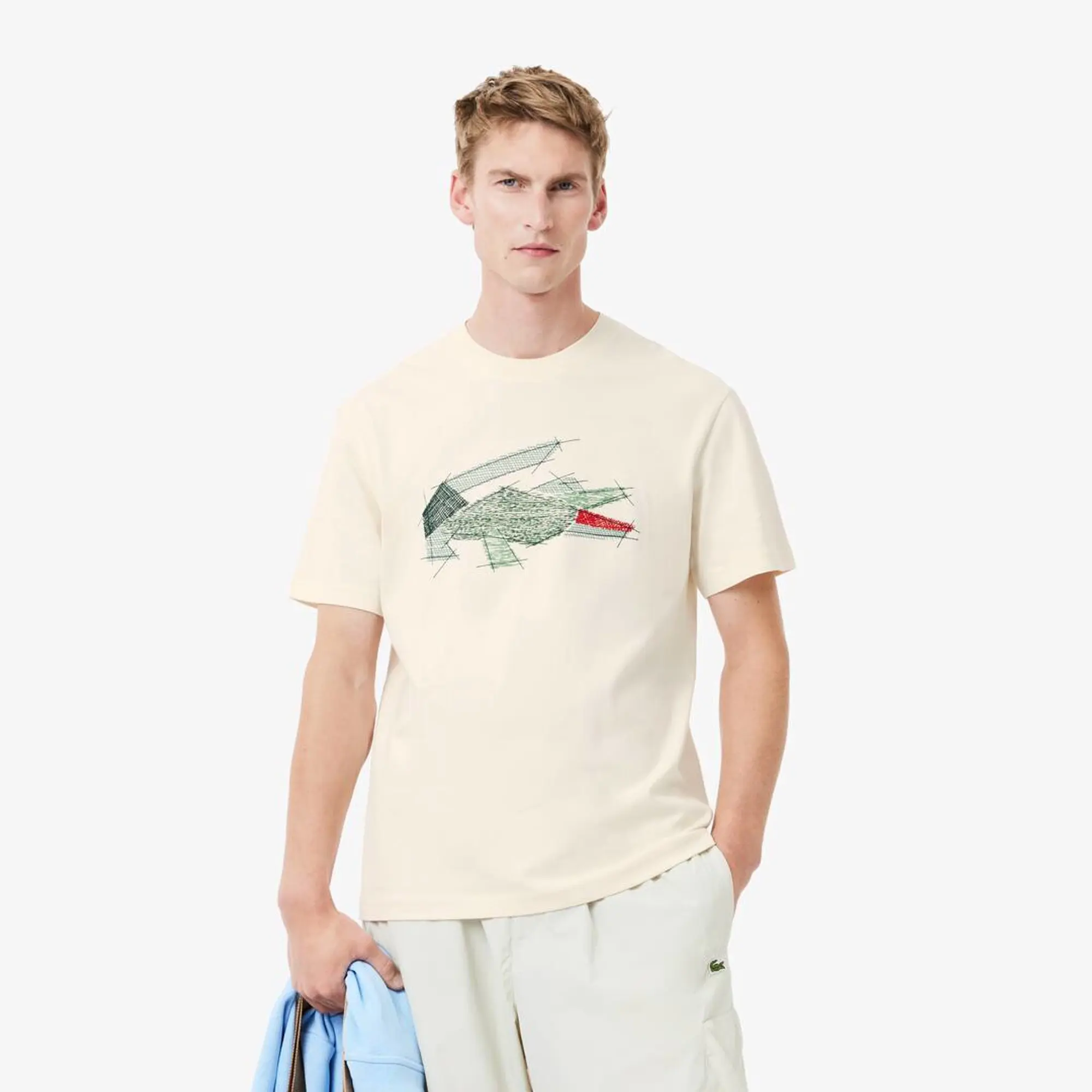 Lacoste Heavy Cotton Crocodile Graphic T-shirt - Ecru White