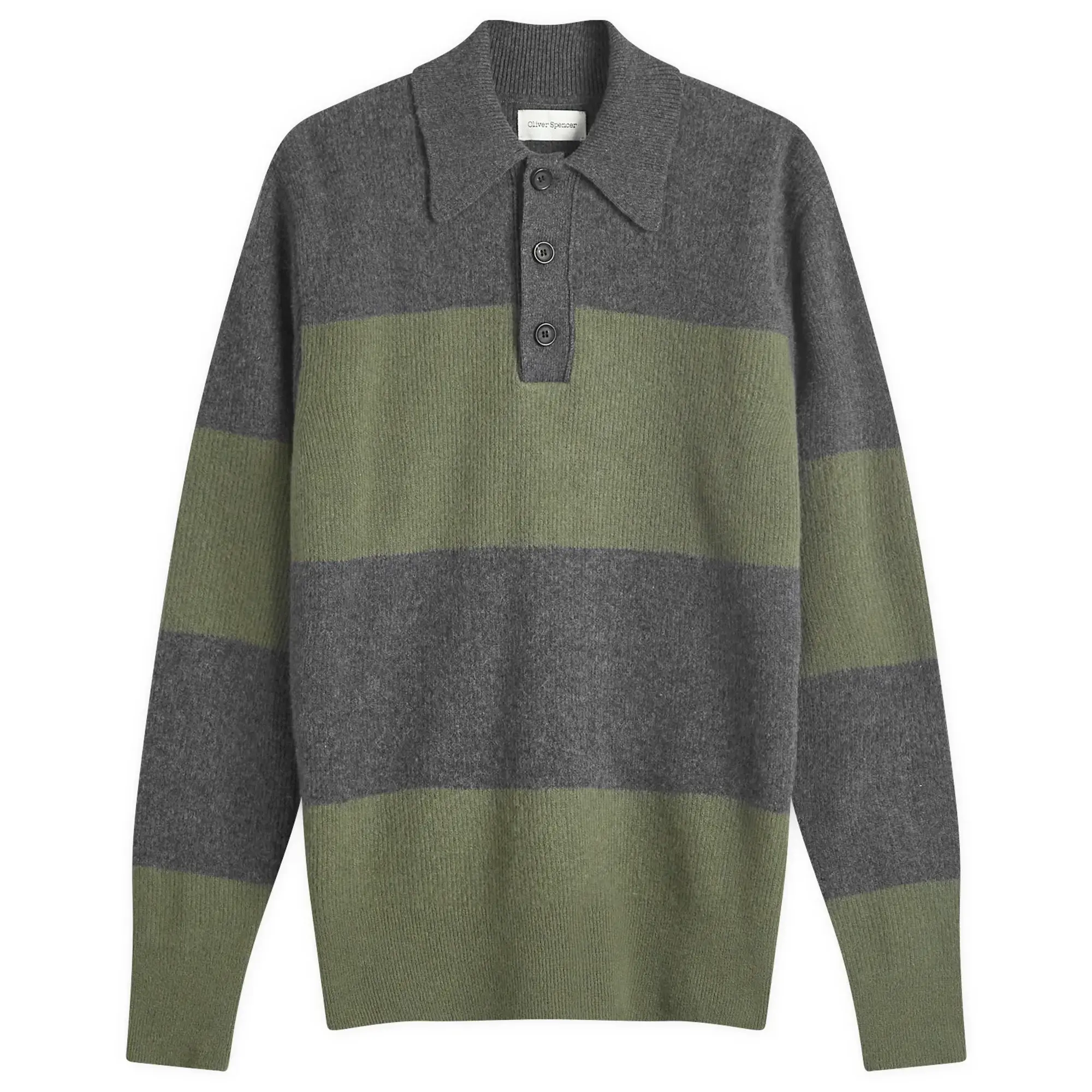 Oliver Spencer Men's Knitted Polo Shirt Charcoal/Sage Green