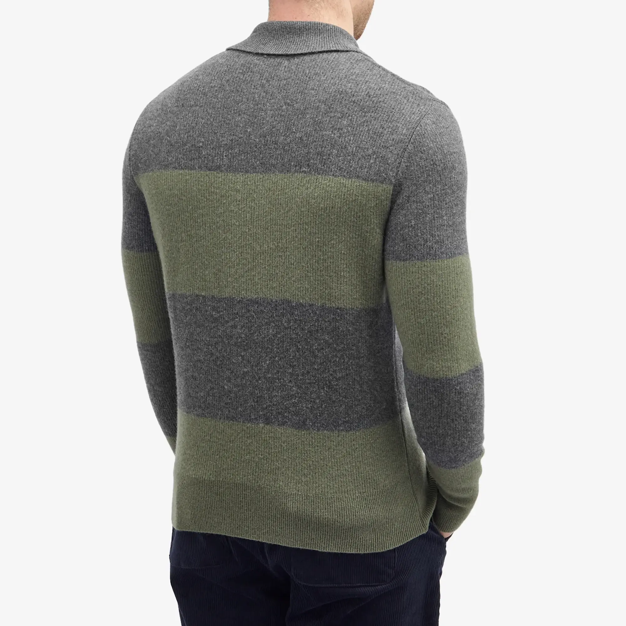 Oliver Spencer Men's Knitted Polo Shirt Charcoal/Sage Green