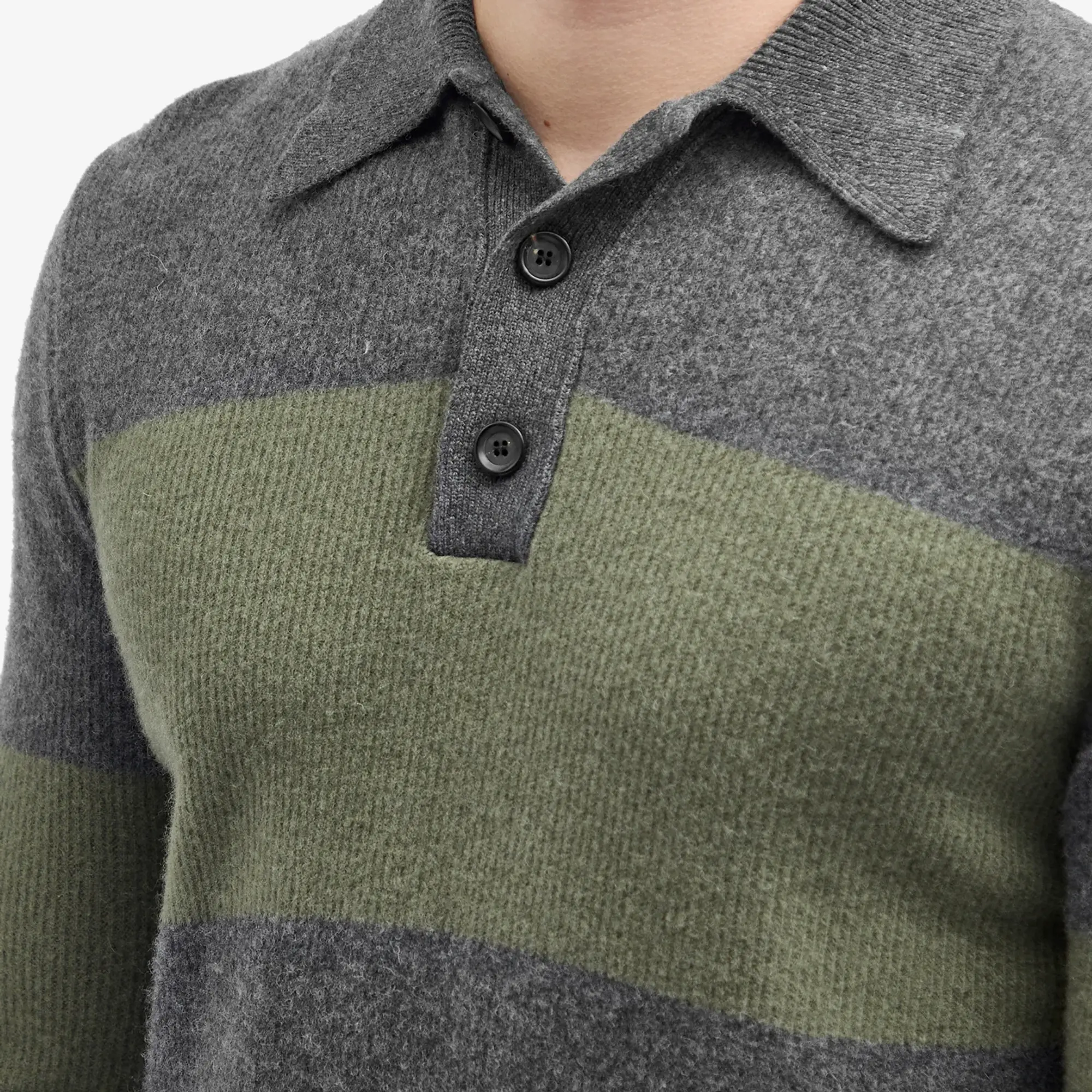 Oliver Spencer Men's Knitted Polo Shirt Charcoal/Sage Green