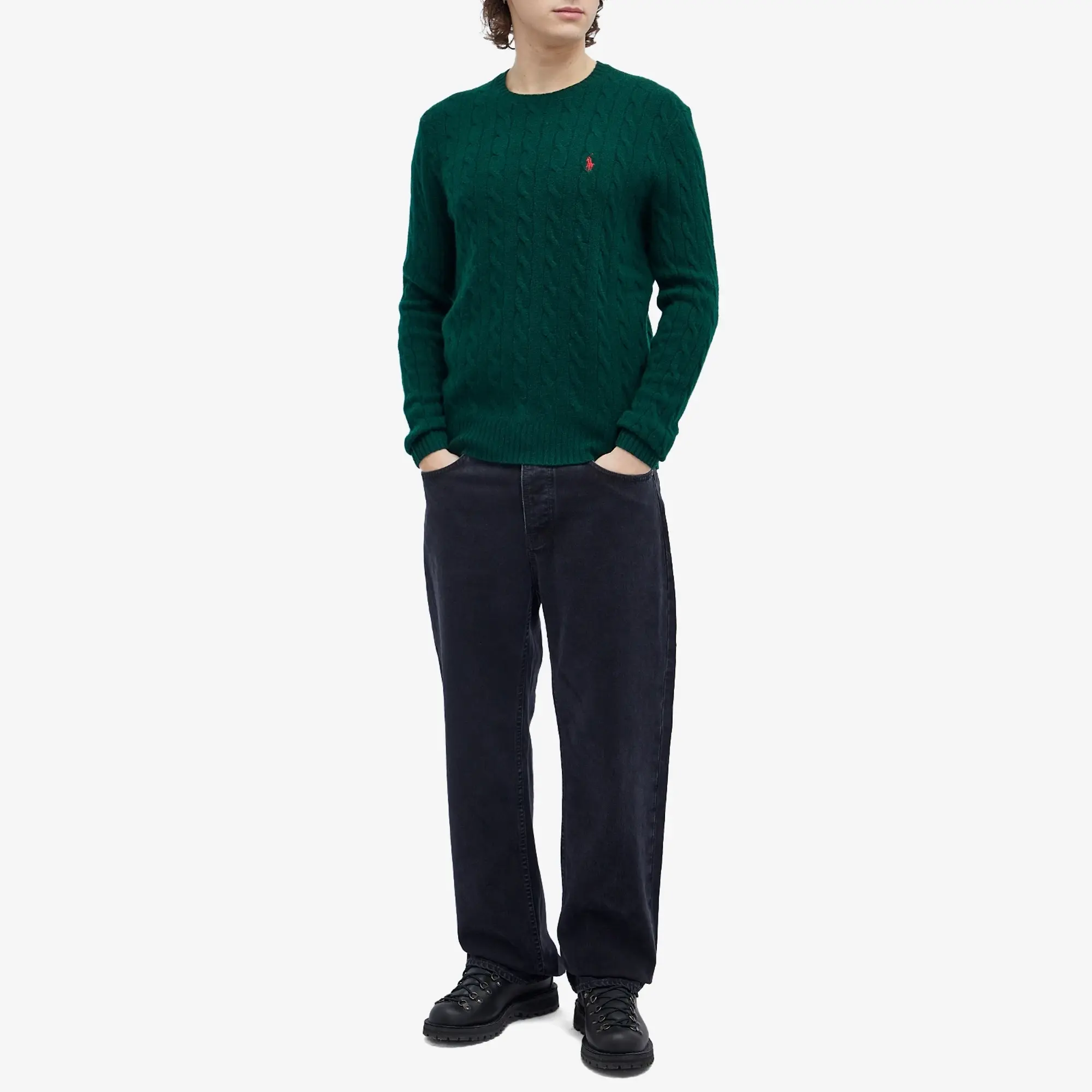 Polo Ralph Lauren Men's Wool Cashmere Cable Knit Jumper Moss Agate
