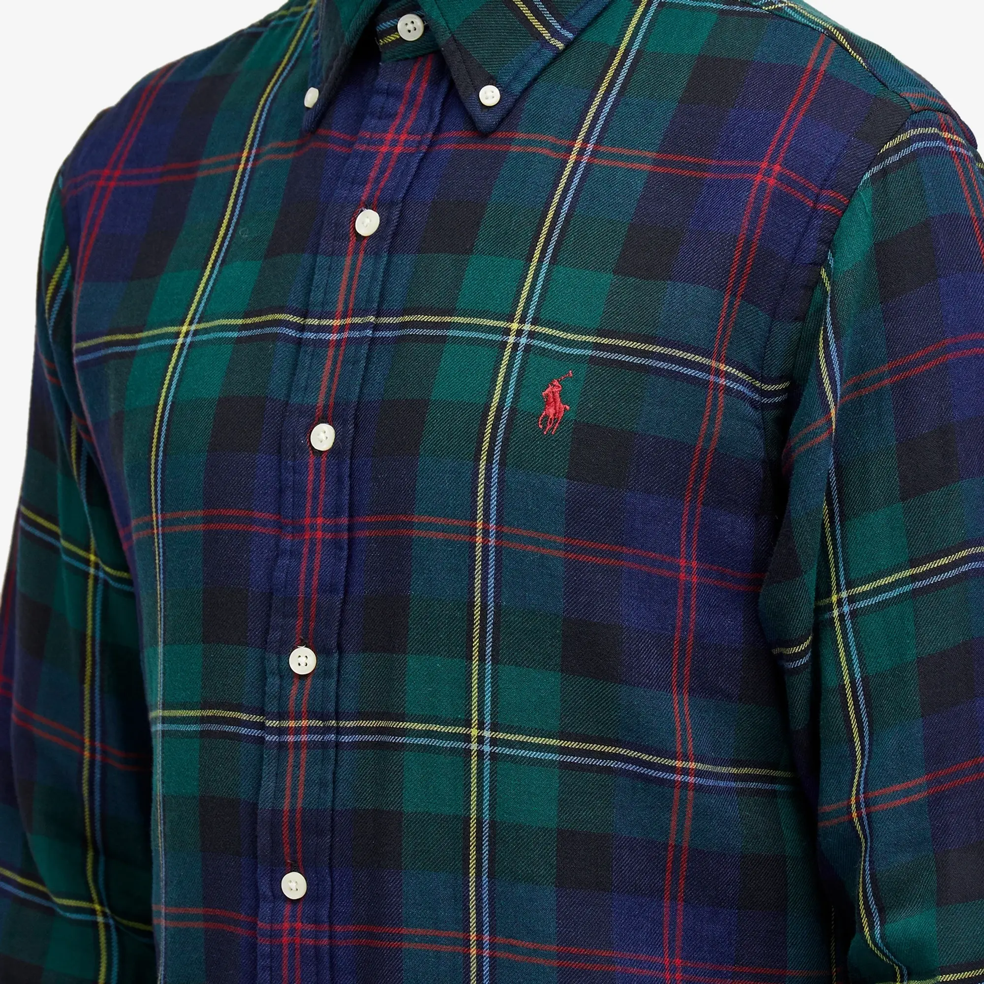 Polo Ralph Lauren Men's Double Face Tartan Button Down Shirt Green/Indigo