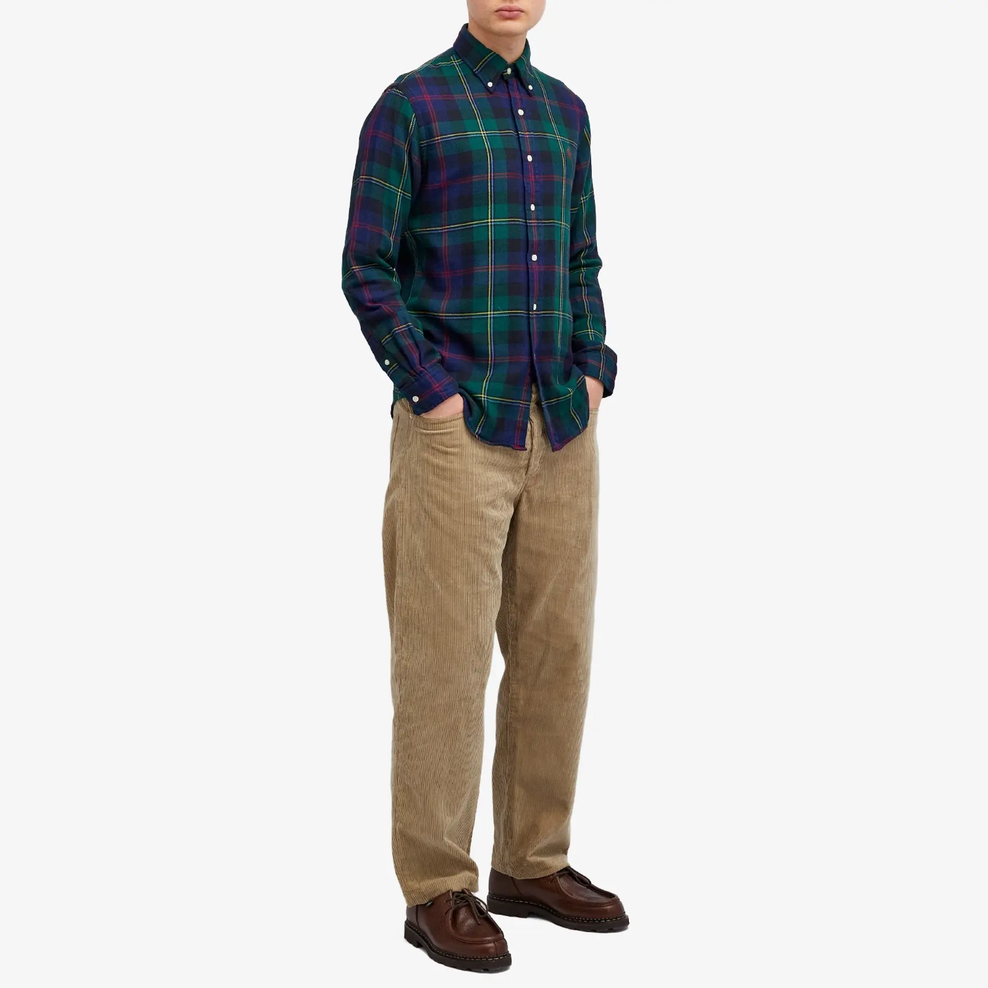 Polo Ralph Lauren Men's Double Face Tartan Button Down Shirt Green/Indigo