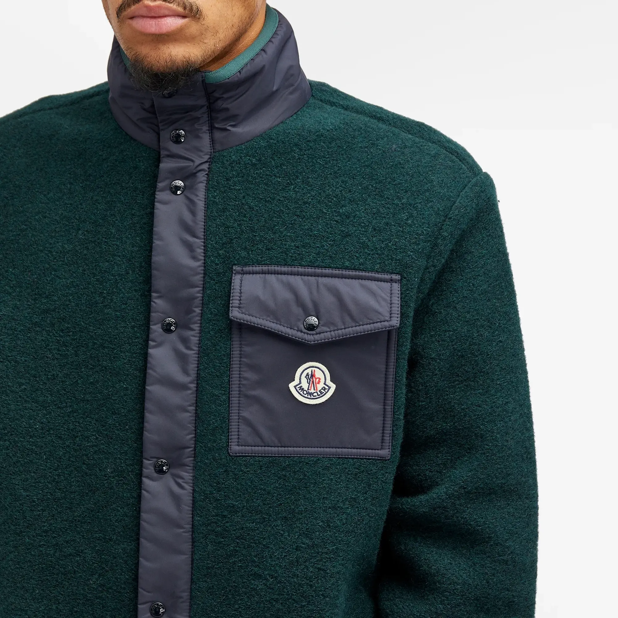 Moncler Men's Fleece Button Down Jacket Green