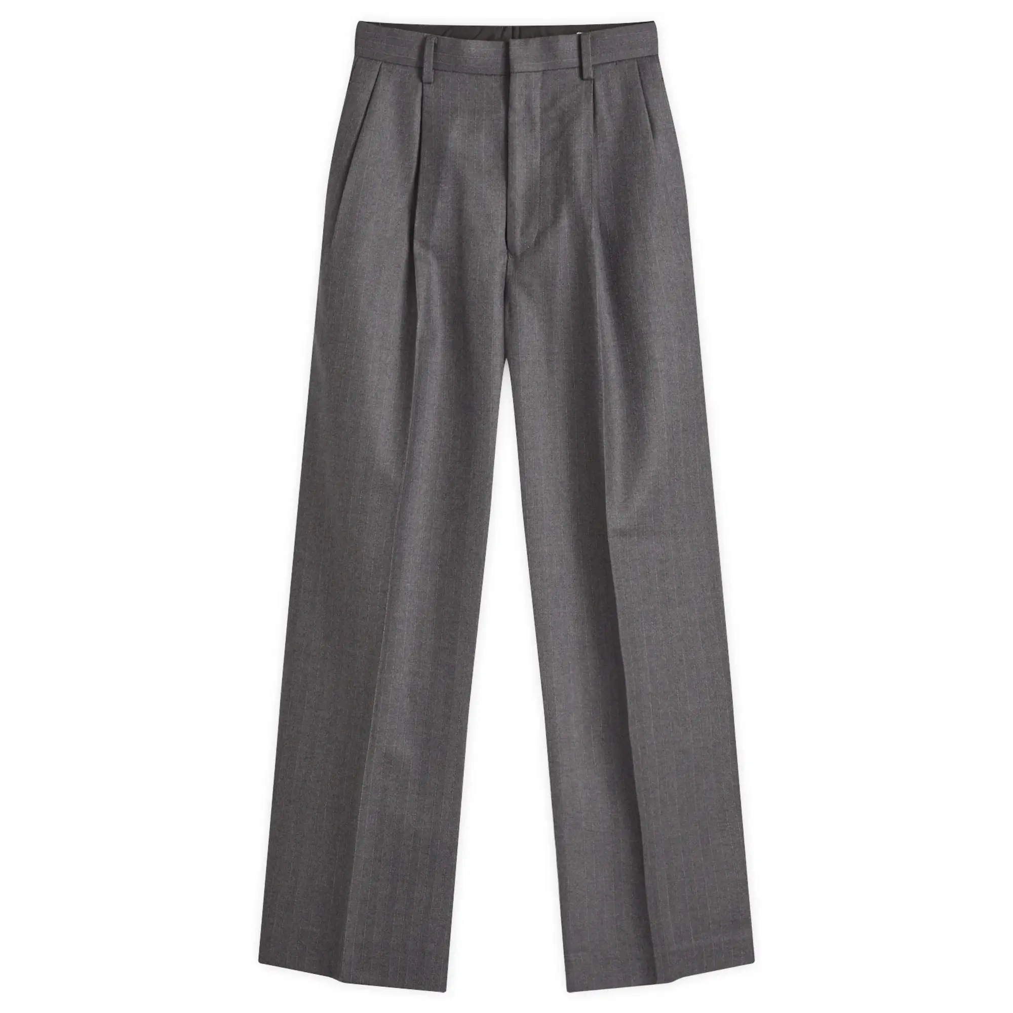 Auralee Women's Wool Flannel Stripe Slacks Top Gray