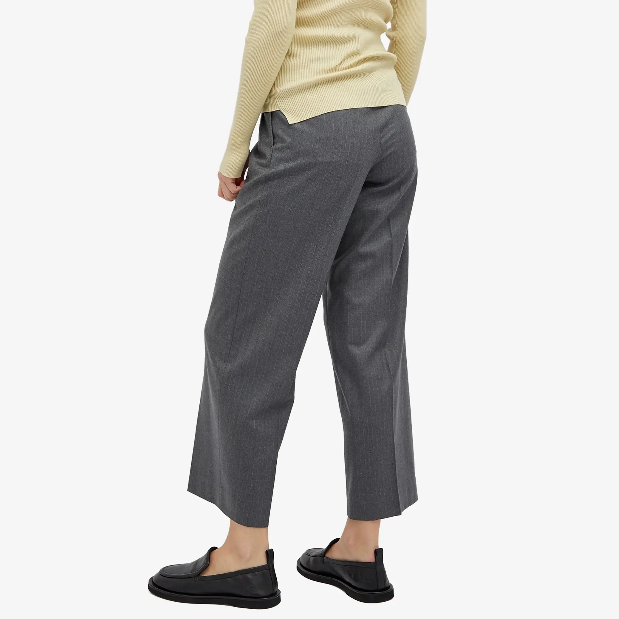 Auralee Women's Wool Flannel Stripe Slacks Top Gray