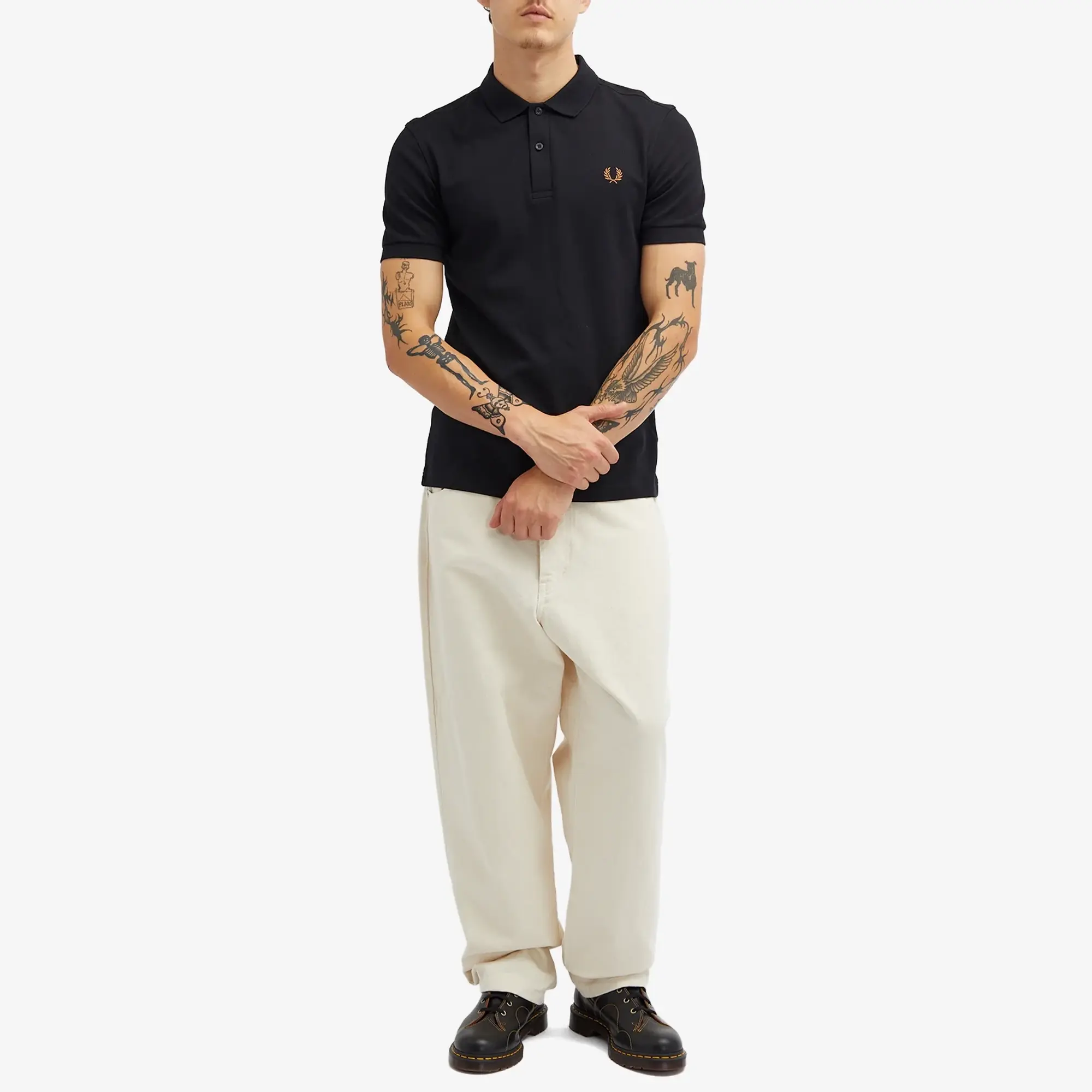 Fred Perry Men's Plain Polo Black/Marmalade