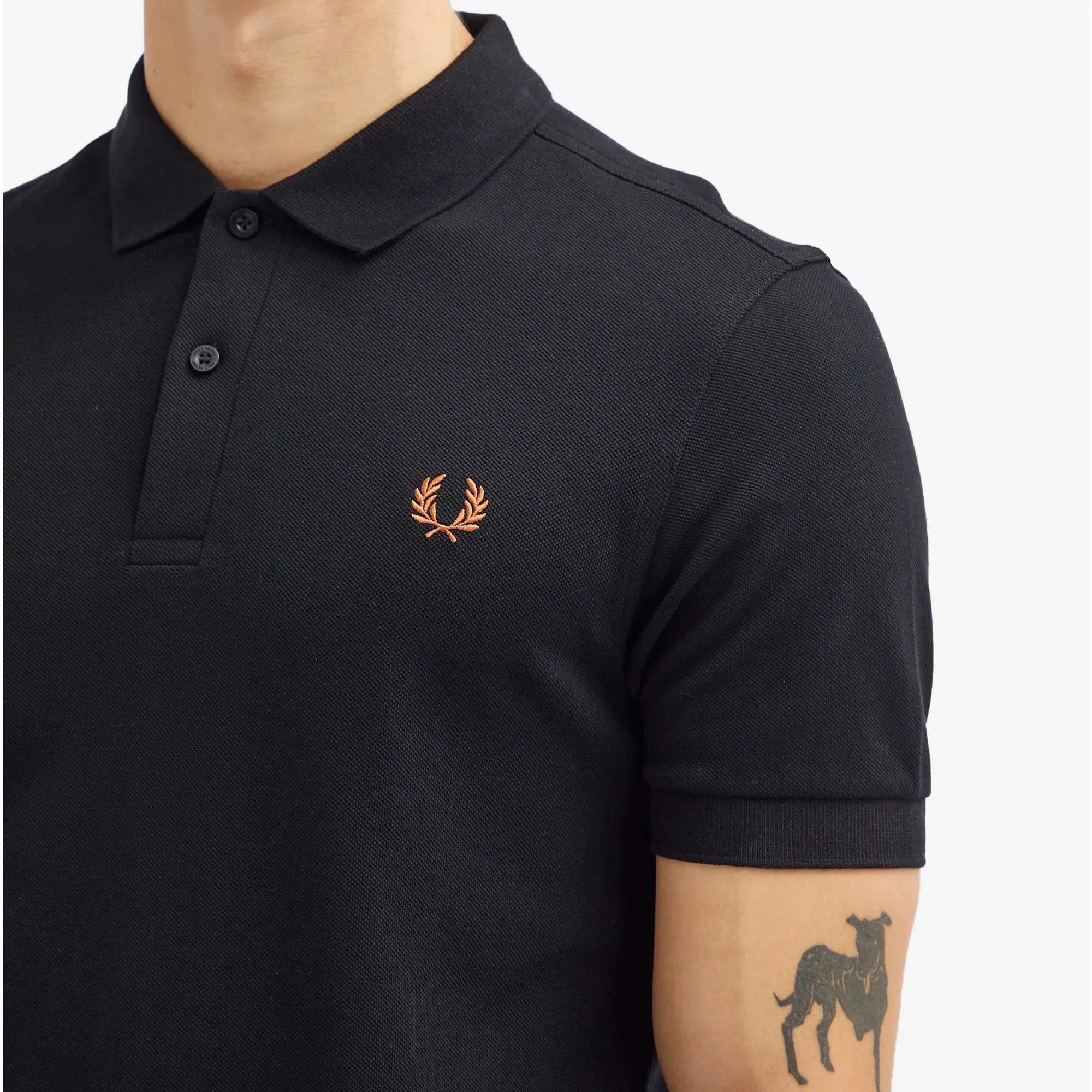 Fred Perry Men's Plain Polo Black/Marmalade