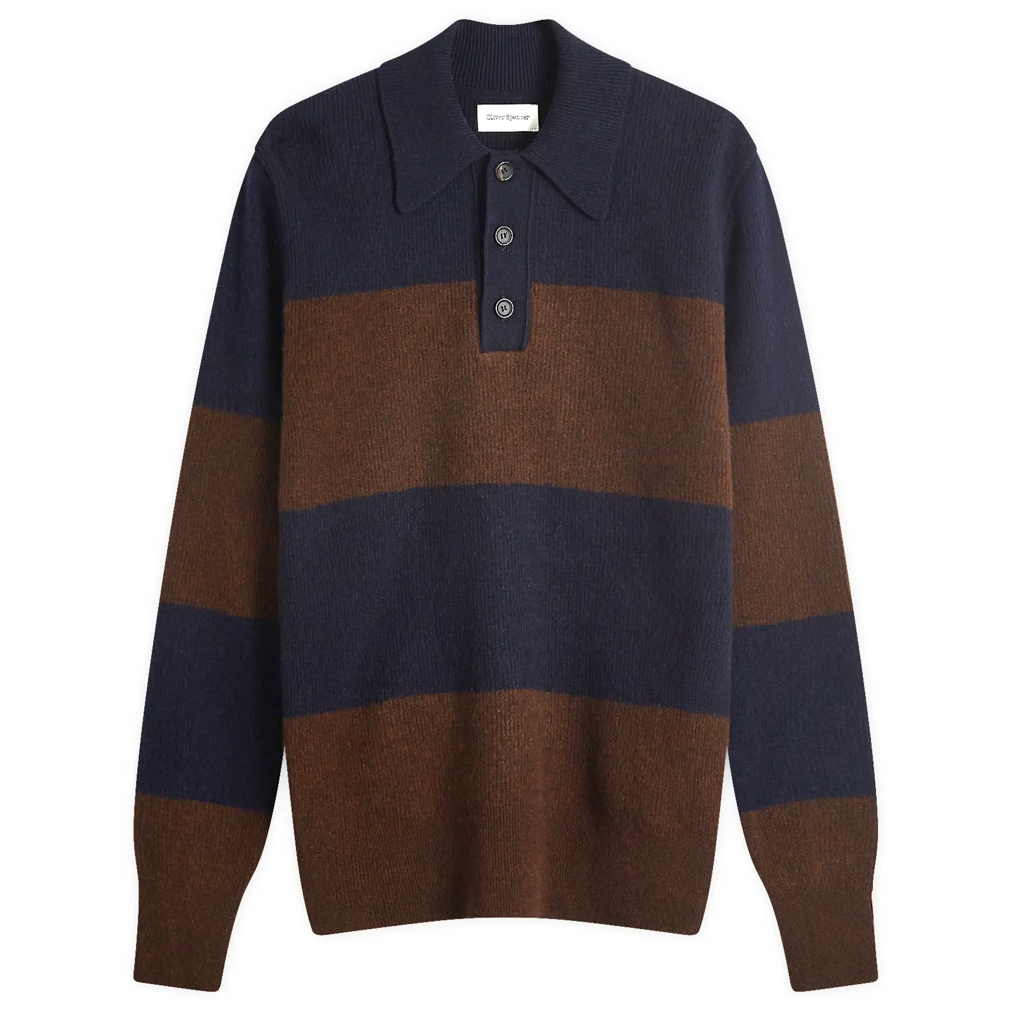 Oliver Spencer Men's Knitted Polo Shirt Navy/Brown