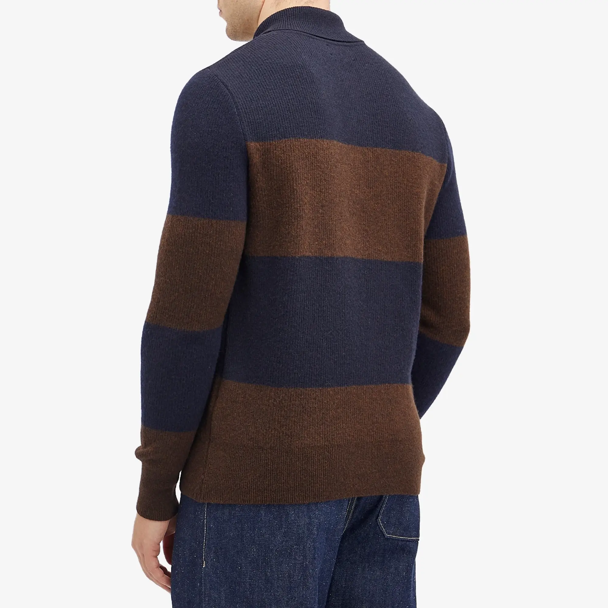 Oliver Spencer Men's Knitted Polo Shirt Navy/Brown