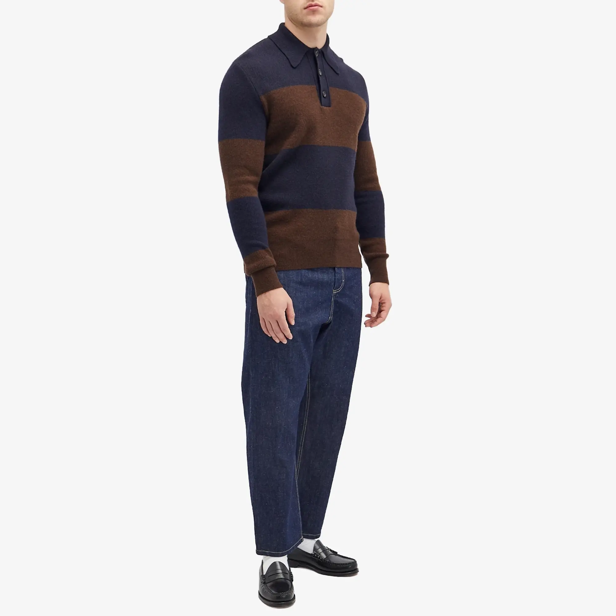 Oliver Spencer Men's Knitted Polo Shirt Navy/Brown