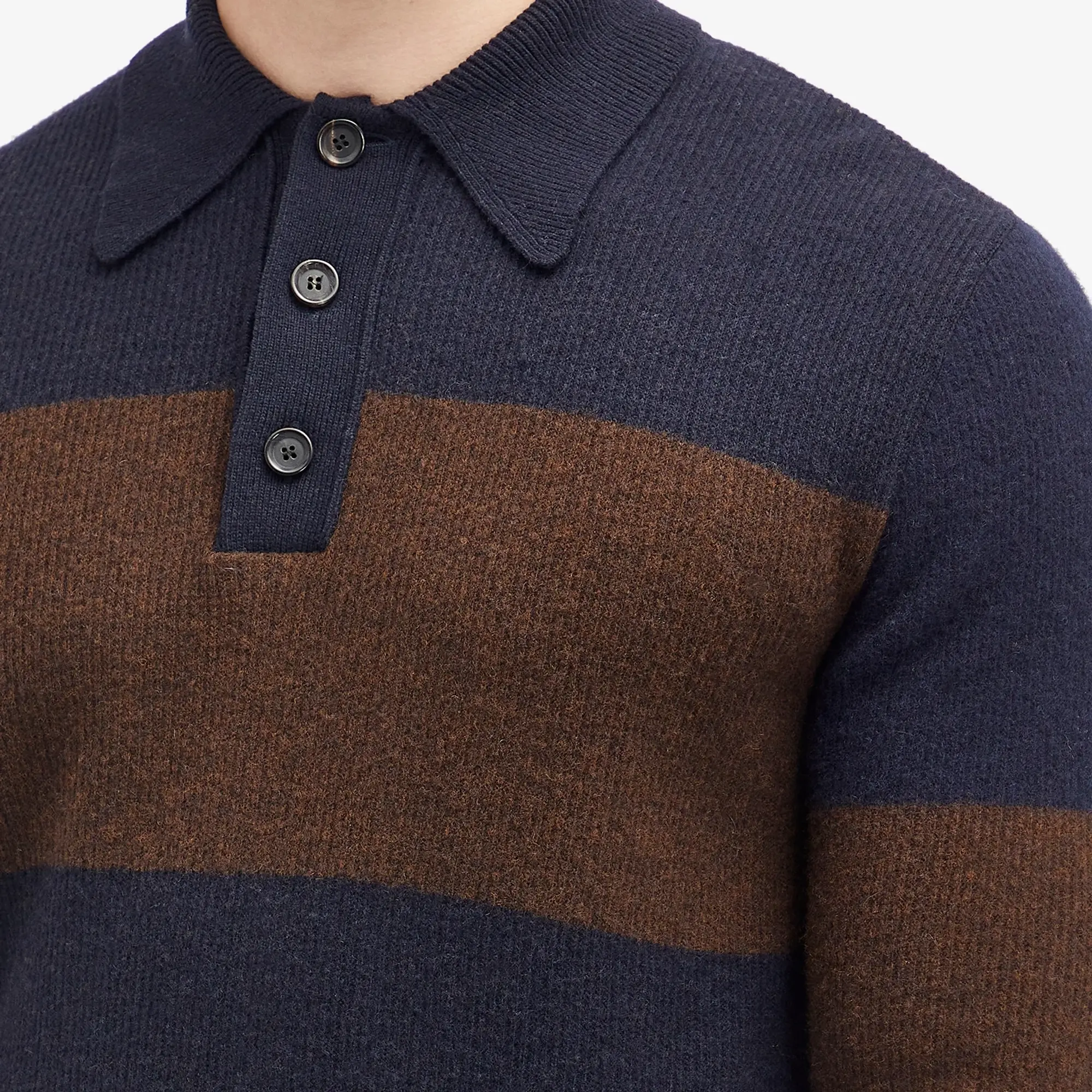 Oliver Spencer Men's Knitted Polo Shirt Navy/Brown
