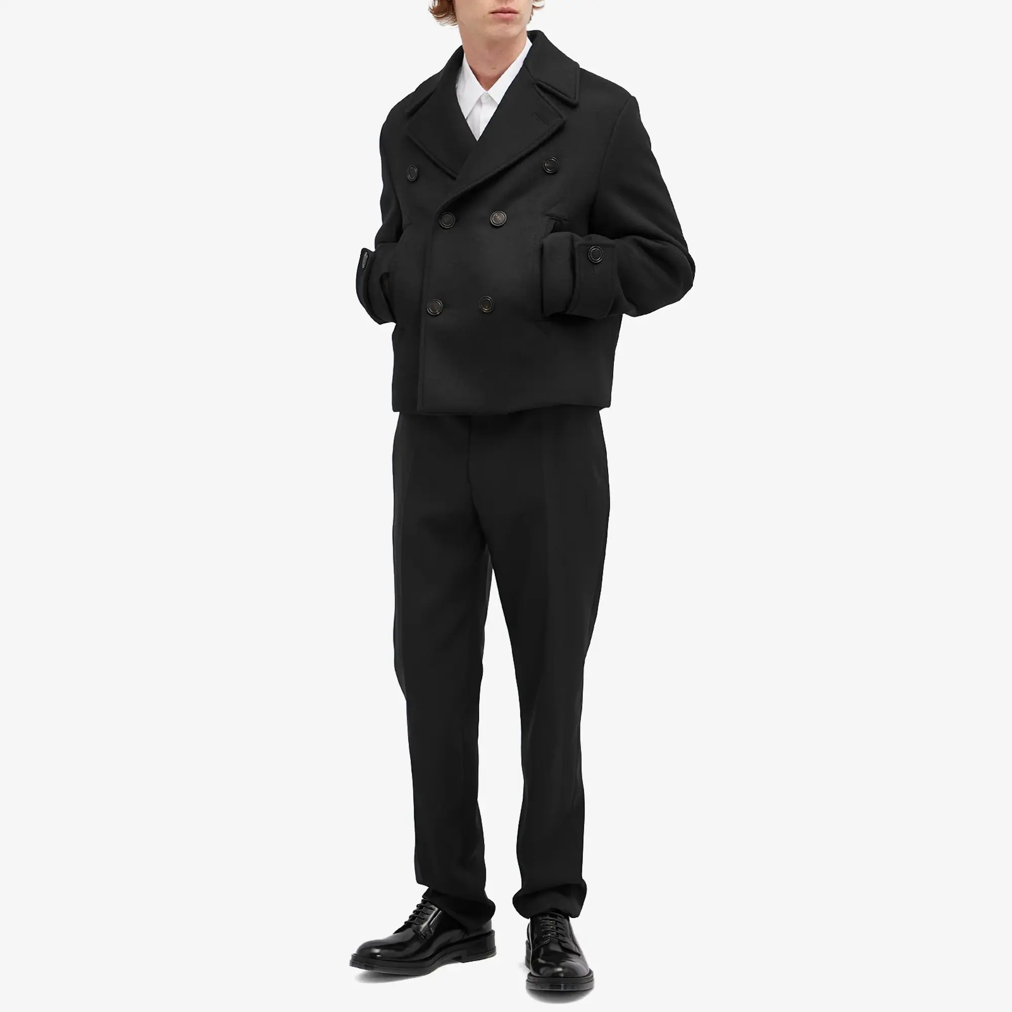 Alexander McQueen Men's Wool Felt Double Breasted Jacket Black
