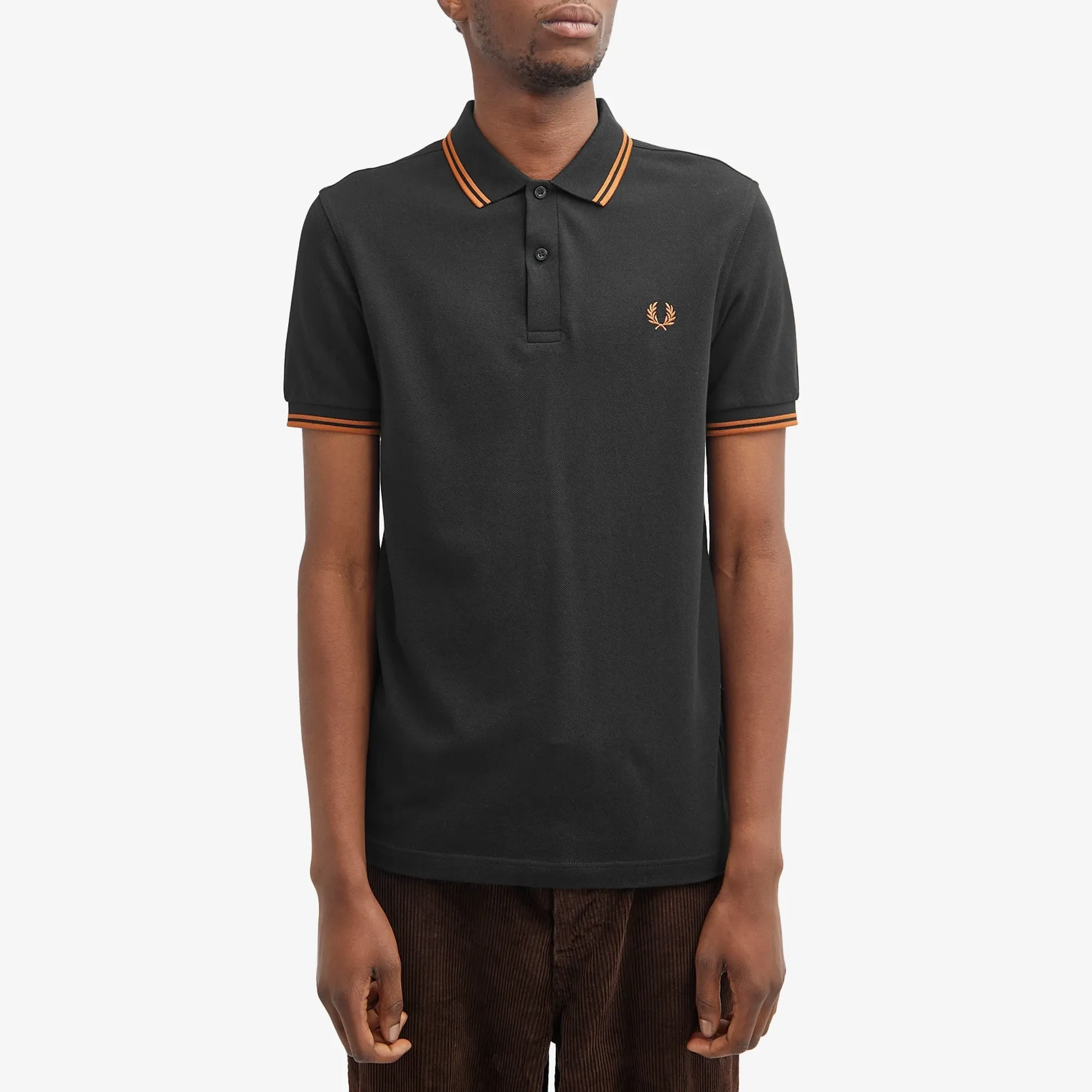 Fred Perry Twin Tipped Polo Shirt In Black And Orange | M3600-W96