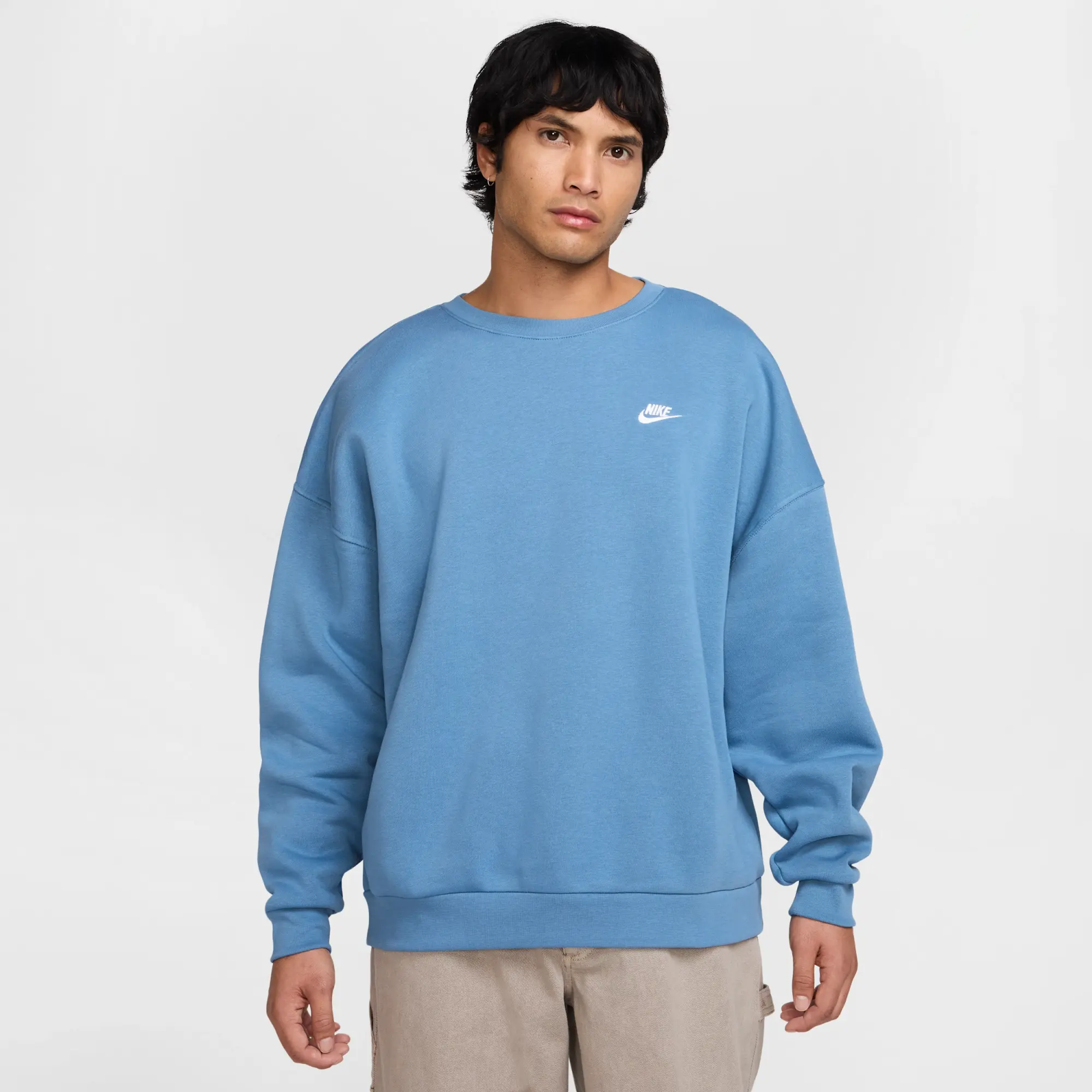 Nike Sportswear Club Men's Oversized Fleece Crew-Neck Sweatshirt - Blue - Cotton/Polyester