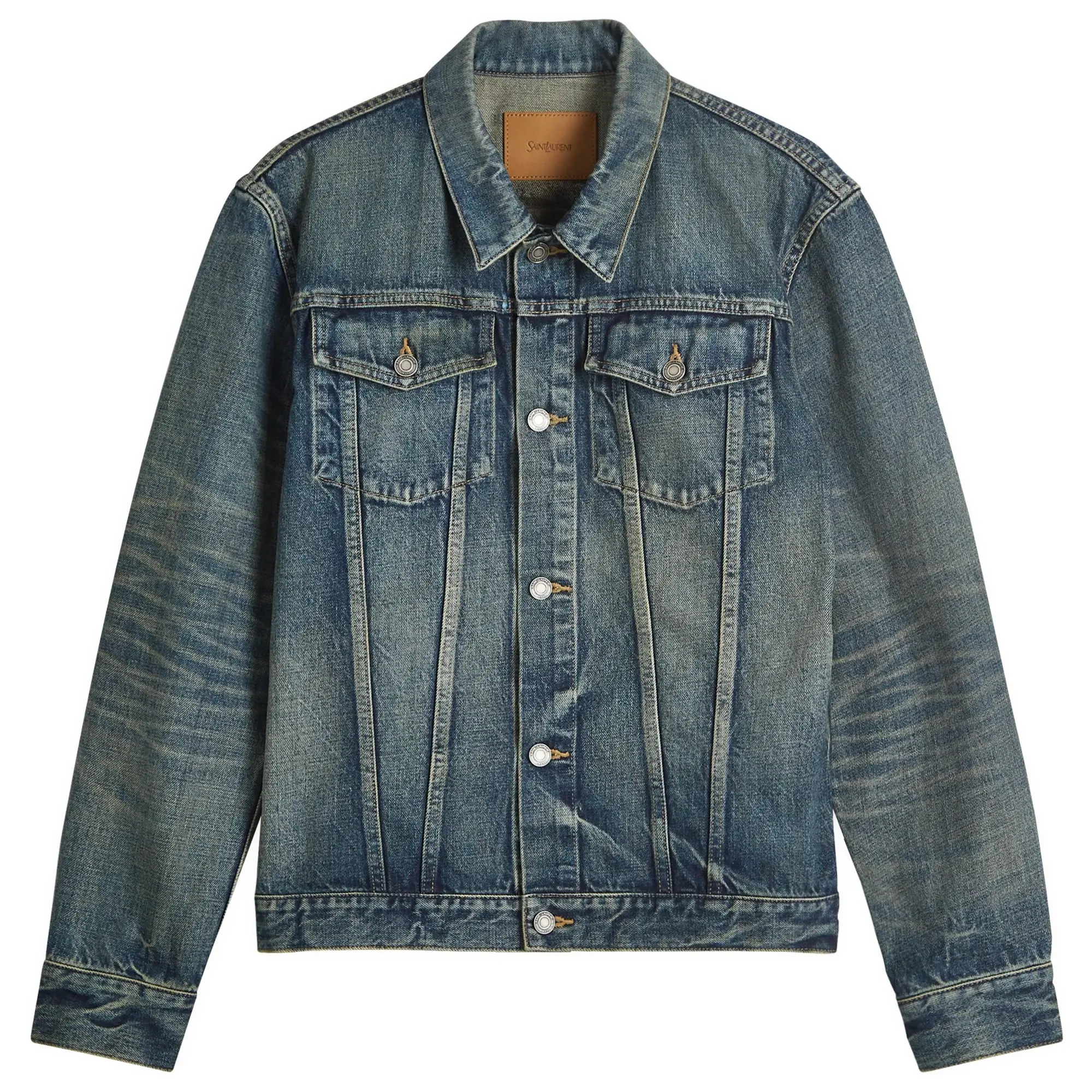 Saint Laurent Men's Fitted Denim Jacket Amazon Blue