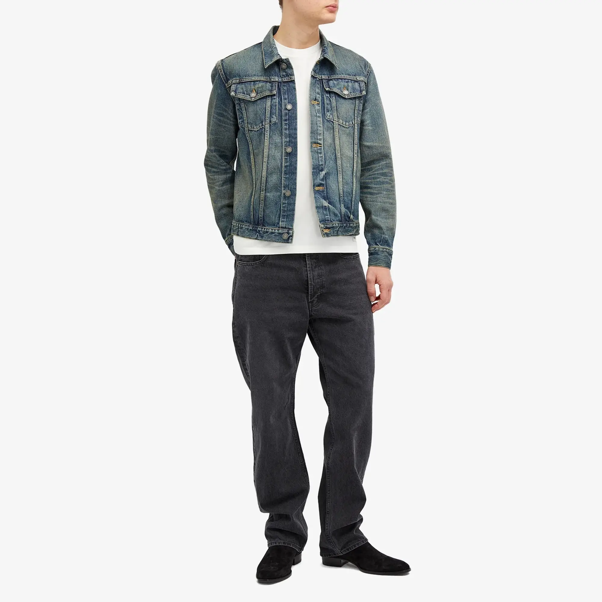 Saint Laurent Men's Fitted Denim Jacket Amazon Blue
