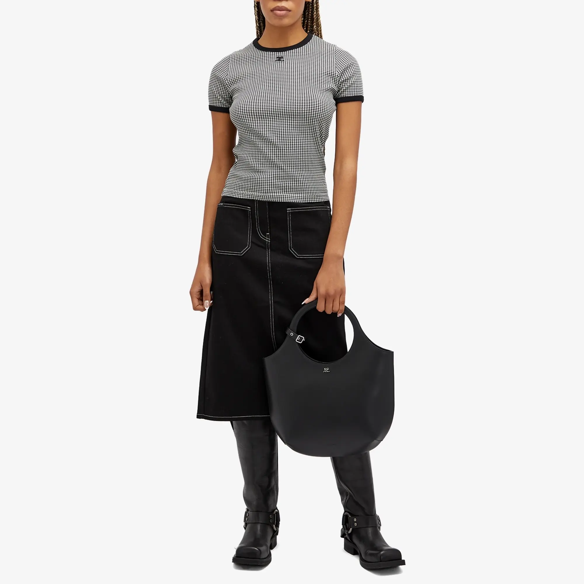 Courrèges Women's Contrast T-Shirt Houndstooth White/Black